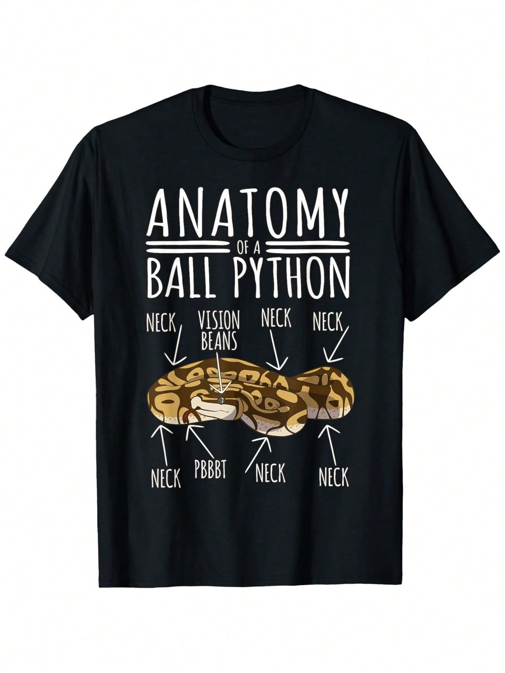 Men's Anatomy Of A Ball Python Graphic T-Shirt - 100% Cotton Relaxed Fit Casual Tee With Humorous Reptile Design, Black With White Print, Sizes S-XXXL,100% Pure Cotton Short Sleeved Shirt, Essential For Summer And Spring, Loose Casual Round Neck, Men's Le