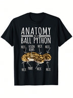 Men's Anatomy Of A Ball Python Graphic T-Shirt - 100% Cotton Relaxed Fit Casual Tee With Humorous Reptile Design, Black With White Print, Sizes S-XXXL,100% Pure Cotton Short Sleeved Shirt, Essential For Summer And Spring, Loose Casual Round Neck, Men's Le