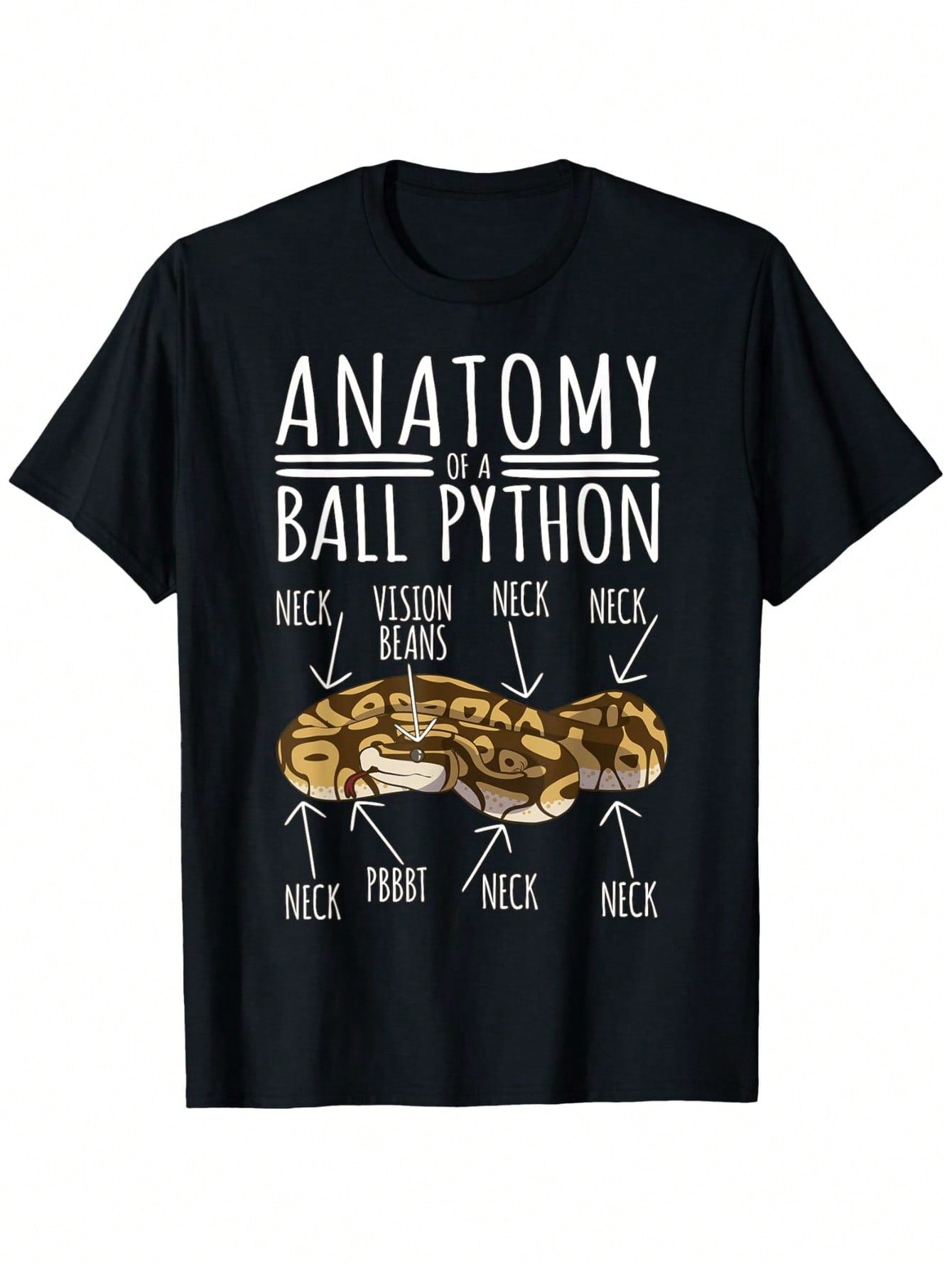 Men's Anatomy Of A Ball Python Graphic T-Shirt - 100% Cotton Relaxed Fit Casual Tee With Humorous Reptile Design, Black With White Print, Sizes S-XXXL,100% Pure Cotton Short Sleeved Shirt, Essential For Summer And Spring, Loose Casual Round Neck, Men's Le