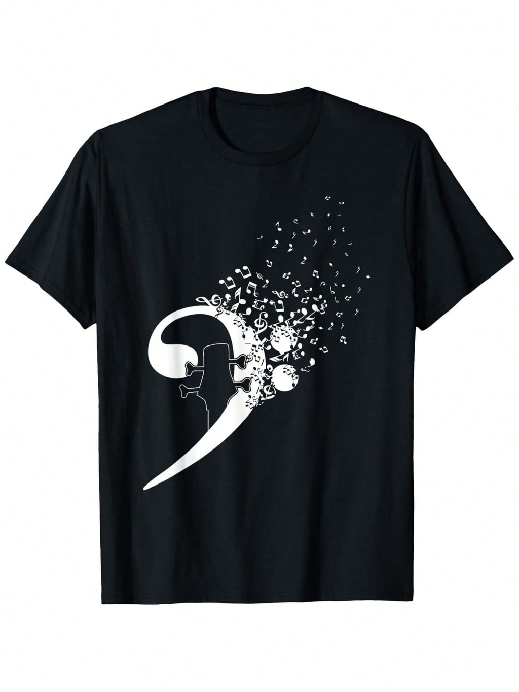 Men'S 100% Cotton Guitar Bass Clef Note Graphic T-Shirt, Casual Crew Neck Short Sleeve Tee With Vibrant Music Print, Sizes S-XXXL, Black, Music T Shirt,100% Pure Cotton Short Sleeved Shirt, Essential For Summer And Spring, Loose Casual Round Neck, Men's L