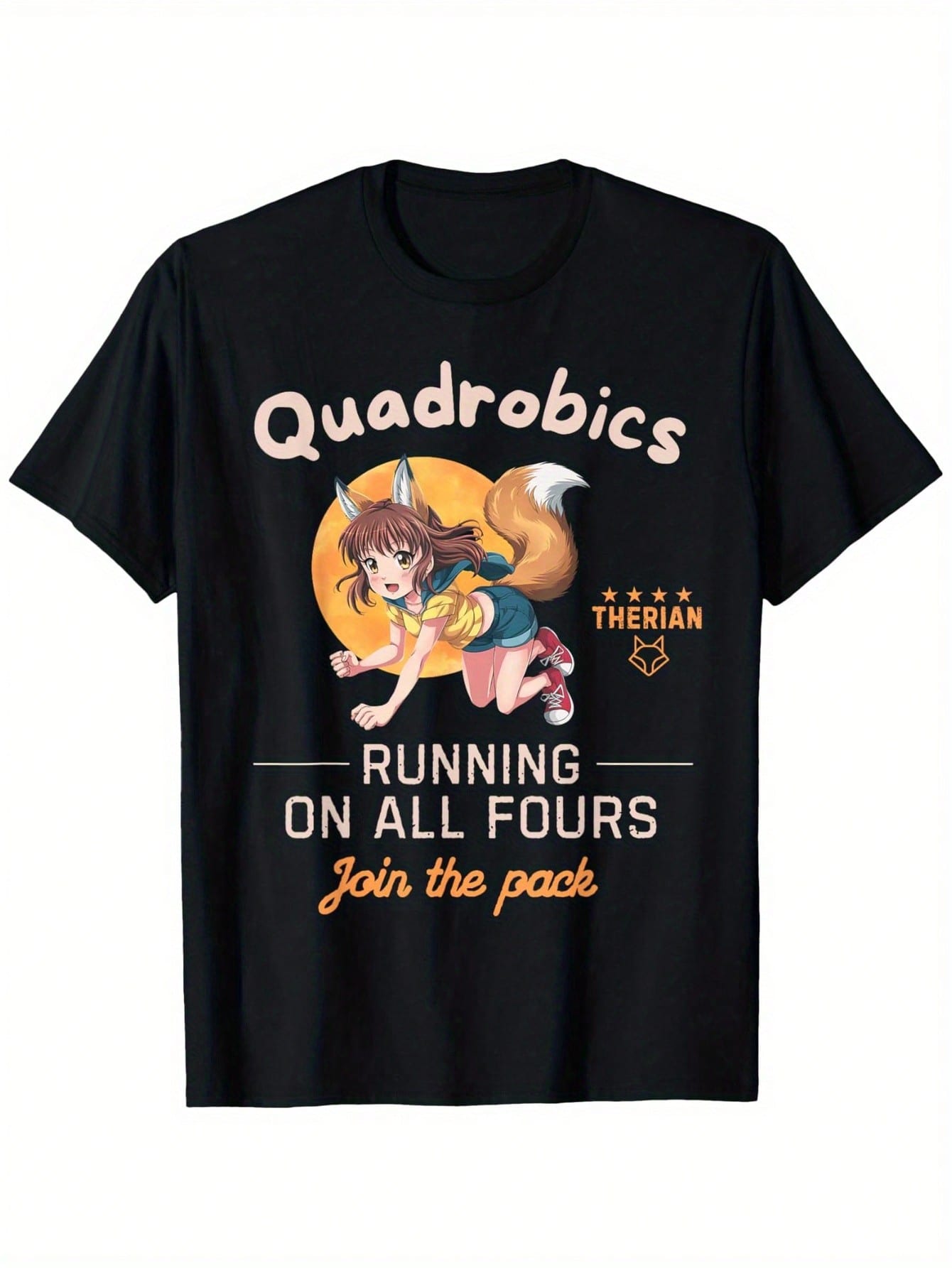 Quardrobics Therian Stuff Youthful Fox & Wolf Graphic T-Shirt - 100% Cotton, Crew Neck, Slight Stretch, Casual Fit, All-Season Wear, Sizes S-XXXL,100% Pure Cotton Short Sleeved Shirt, Essential For Summer And Spring, Loose Casual Round Neck, Men's Letter