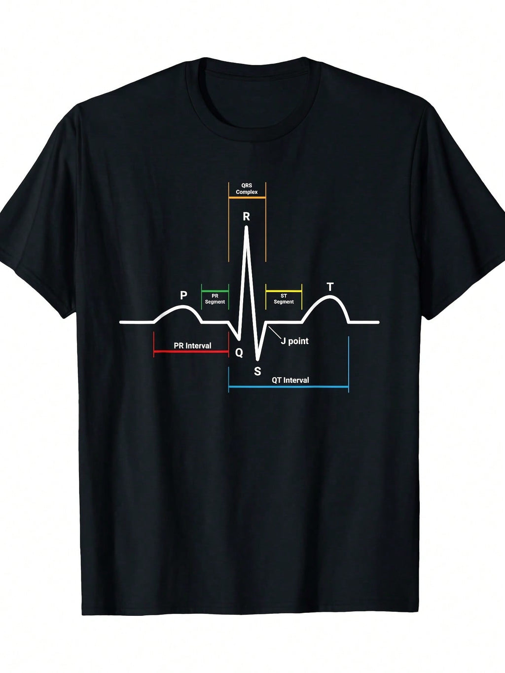 ECG EKG Heartbeat T-Shirt-220gT T-Shirt 100% T-Shirt,100% Pure Cotton Short Sleeved Shirt, Essential For Summer And Spring, Loose Casual Round Neck, Men's Letter Printed T-Shirt