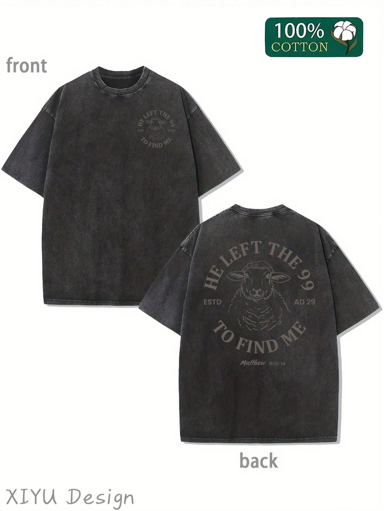 Men's Retro Washed T-Shirt With Lamb And "HE LEFT THE 99 TO FIND ME" Letter Pattern, Comfortable Pure Cotton T-Shirt, Fashionable And Versatile, Daily Casual Wear, Fashionable Design, Street Style