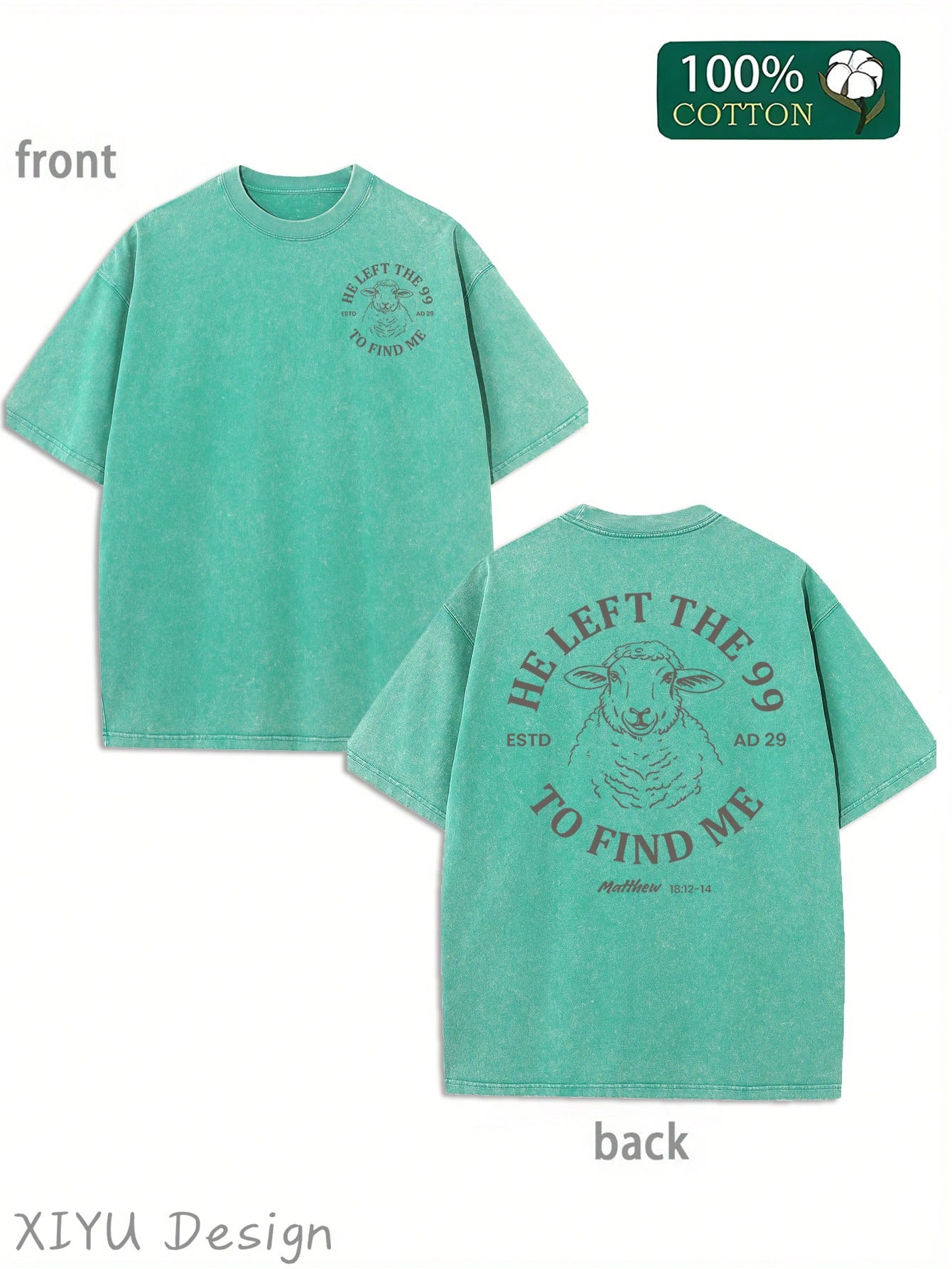 Men's Retro Washed T-Shirt With Lamb And "HE LEFT THE 99 TO FIND ME" Letter Pattern, Comfortable Pure Cotton T-Shirt, Fashionable And Versatile, Daily Casual Wear, Fashionable Design, Street Style