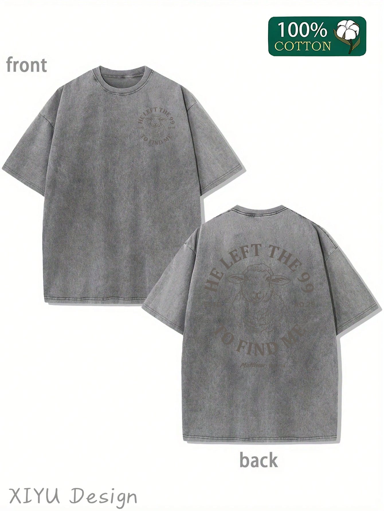 Men's Retro Washed T-Shirt With Lamb And "HE LEFT THE 99 TO FIND ME" Letter Pattern, Comfortable Pure Cotton T-Shirt, Fashionable And Versatile, Daily Casual Wear, Fashionable Design, Street Style