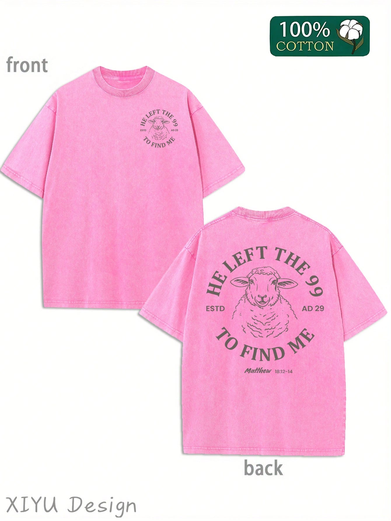 Men's Retro Washed T-Shirt With Lamb And "HE LEFT THE 99 TO FIND ME" Letter Pattern, Comfortable Pure Cotton T-Shirt, Fashionable And Versatile, Daily Casual Wear, Fashionable Design, Street Style