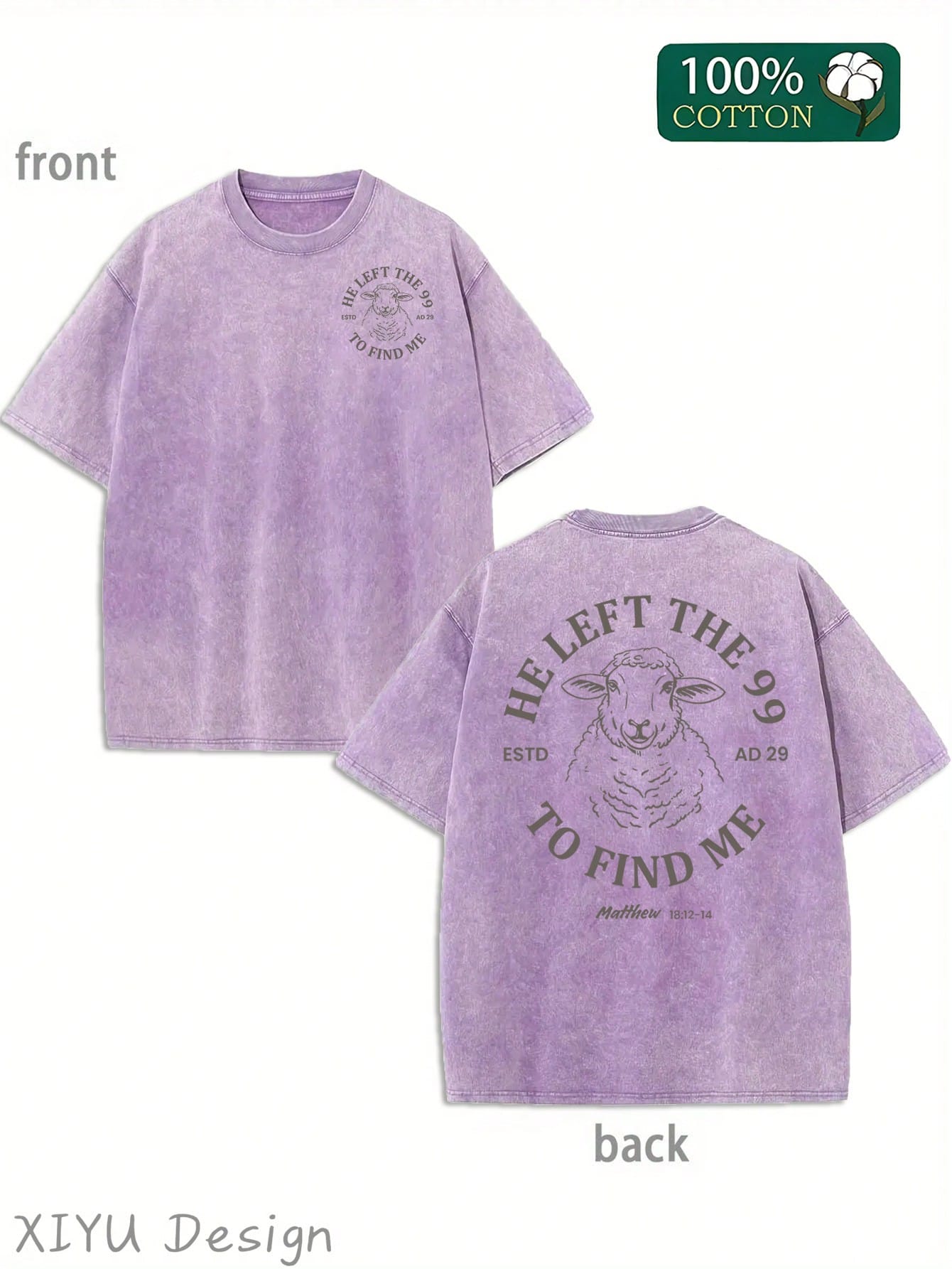 Men's Retro Washed T-Shirt With Lamb And "HE LEFT THE 99 TO FIND ME" Letter Pattern, Comfortable Pure Cotton T-Shirt, Fashionable And Versatile, Daily Casual Wear, Fashionable Design, Street Style