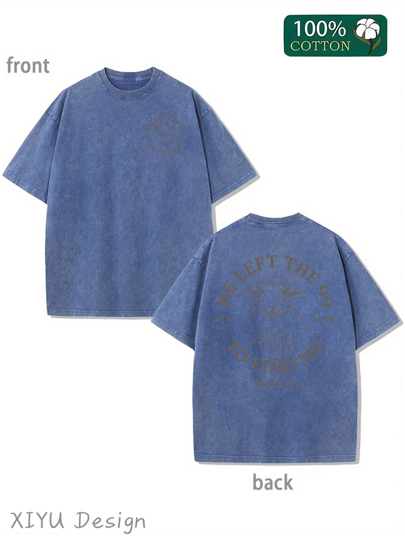 Men's Retro Washed T-Shirt With Lamb And "HE LEFT THE 99 TO FIND ME" Letter Pattern, Comfortable Pure Cotton T-Shirt, Fashionable And Versatile, Daily Casual Wear, Fashionable Design, Street Style