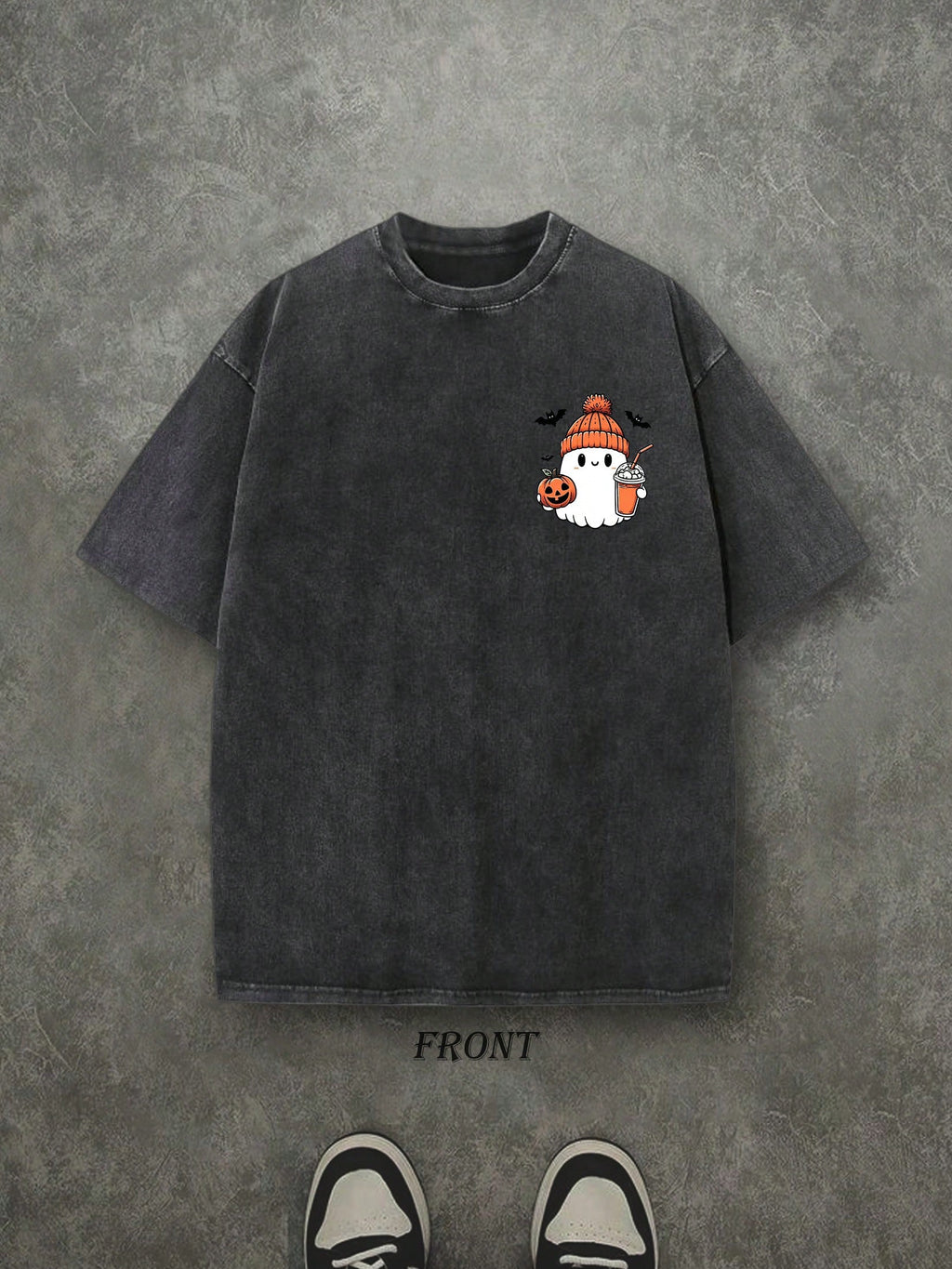 Halloween Cute Ghost Pumpkin Shirt, Halloween Spooky Ghost Drinking Juice TShirt, Vintage Retro Washed Shirt Single-Sided Printed (230 Heavyweight Pure Cotton T-Shirt)  Halloween Pumpkin Shirt, Halloween Gifts, Men's And Women's Shirts, Comfortable, Fashi