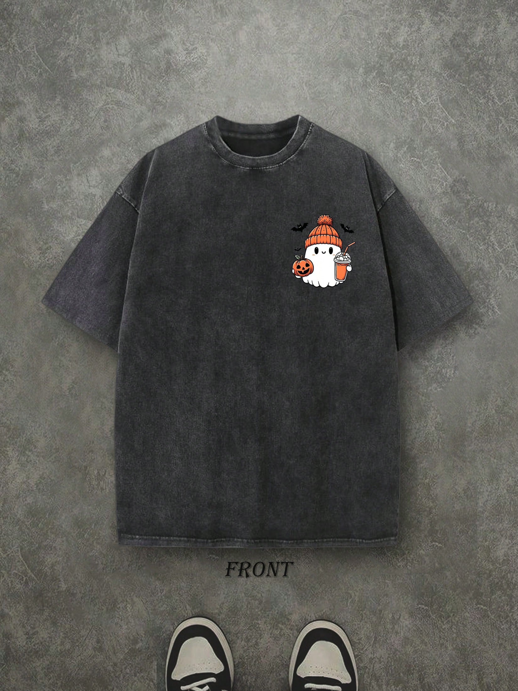 Halloween Cute Ghost Pumpkin Shirt, Halloween Spooky Ghost Drinking Juice TShirt, Vintage Retro Washed Shirt Single-Sided Printed (230 Heavyweight Pure Cotton T-Shirt)  Halloween Pumpkin Shirt, Halloween Gifts, Men's And Women's Shirts, Comfortable, Fashi