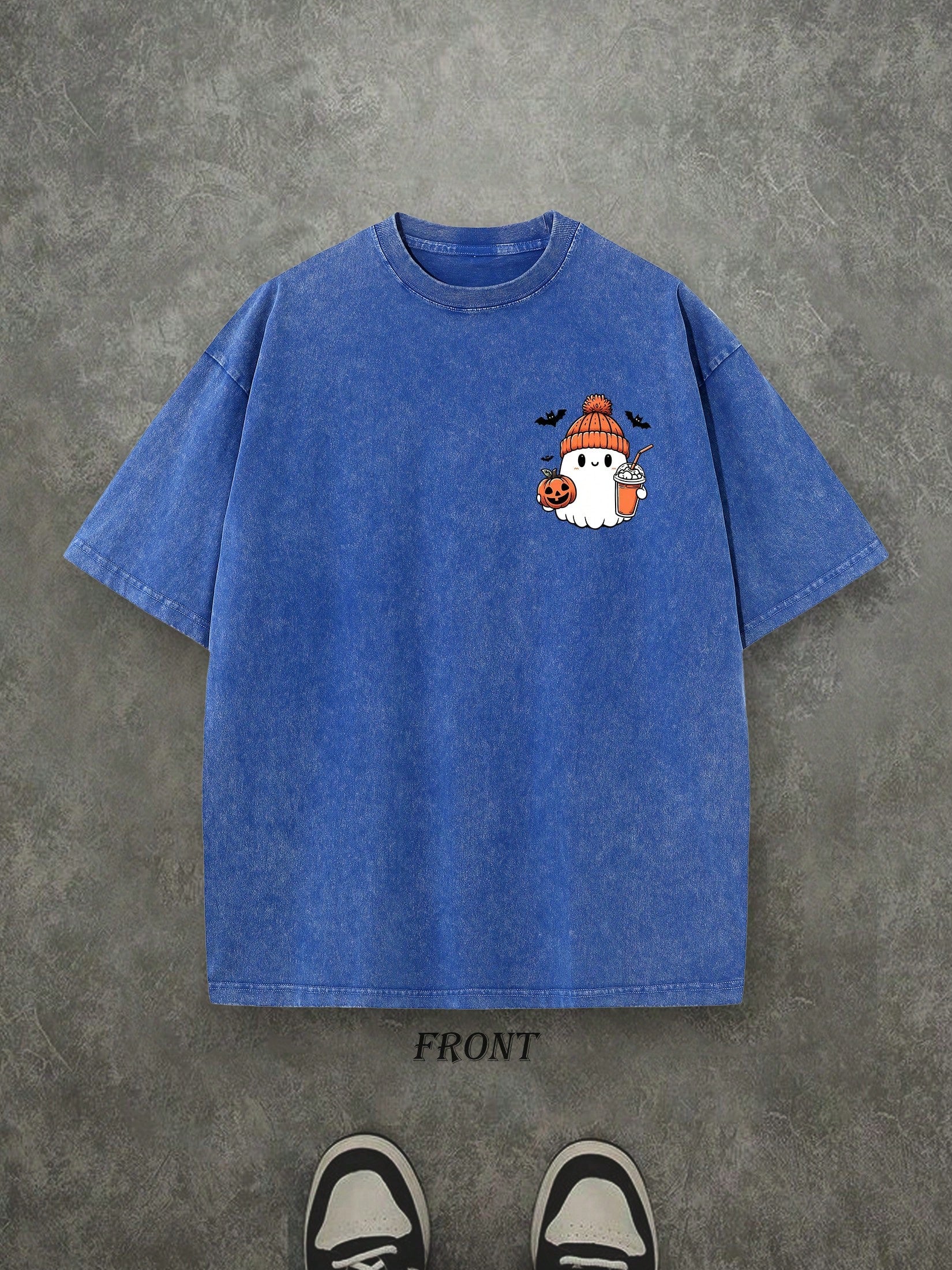 Halloween Cute Ghost Pumpkin Shirt, Halloween Spooky Ghost Drinking Juice TShirt, Vintage Retro Washed Shirt Single-Sided Printed (230 Heavyweight Pure Cotton T-Shirt)  Halloween Pumpkin Shirt, Halloween Gifts, Men's And Women's Shirts, Comfortable, Fashi