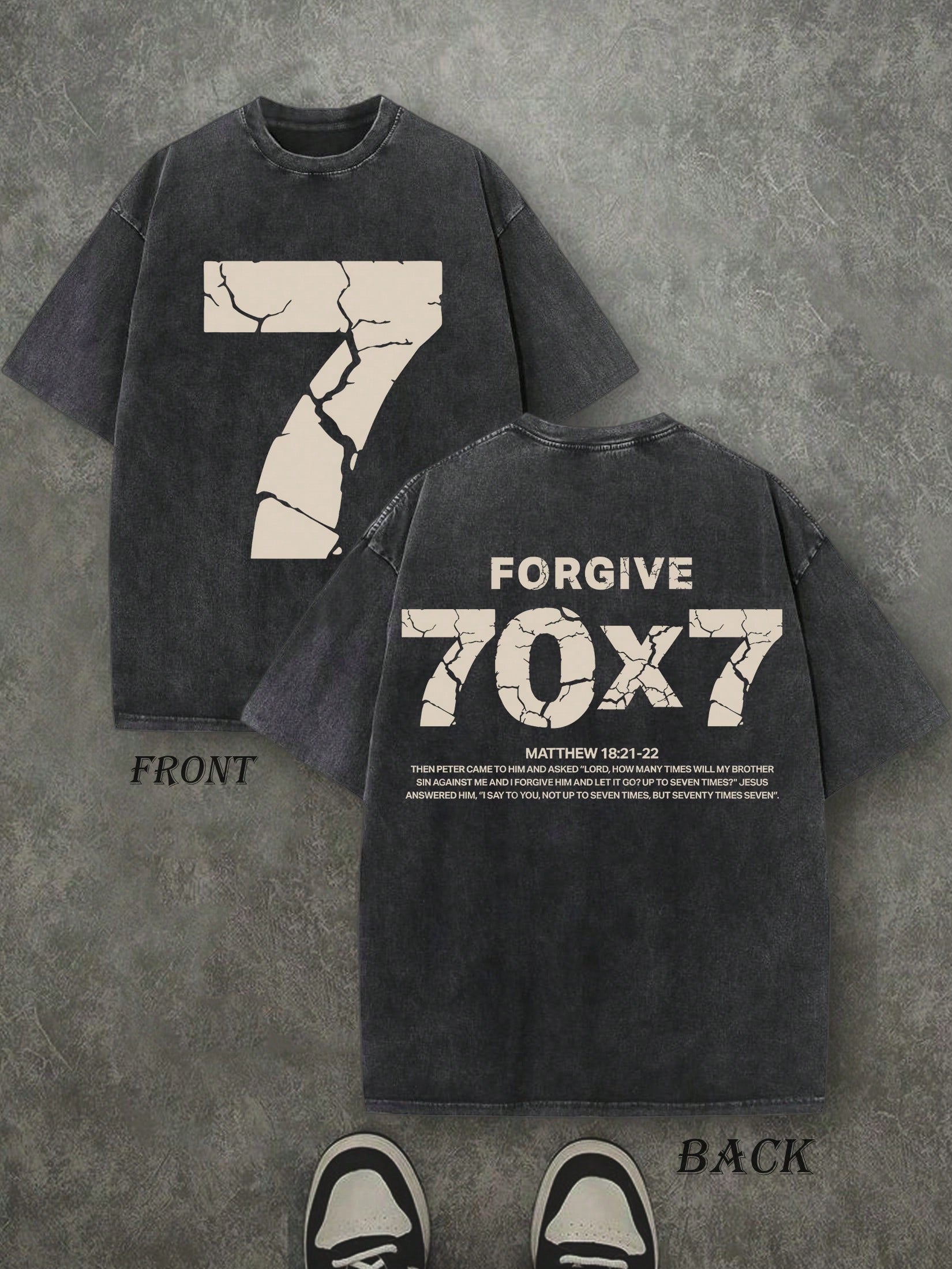 Forgive 70x7 Christian Shirt, Christian Scripture T-Shirt, Vintage Retro Washed Shirt Double Sided Printed (230 Heavyweight Pure Cotton T-Shirt)  High Quality Christian T-Shirt, Christian Gifts, Men's And Women's Shirts, Comfortable, Fashion Christian Shi