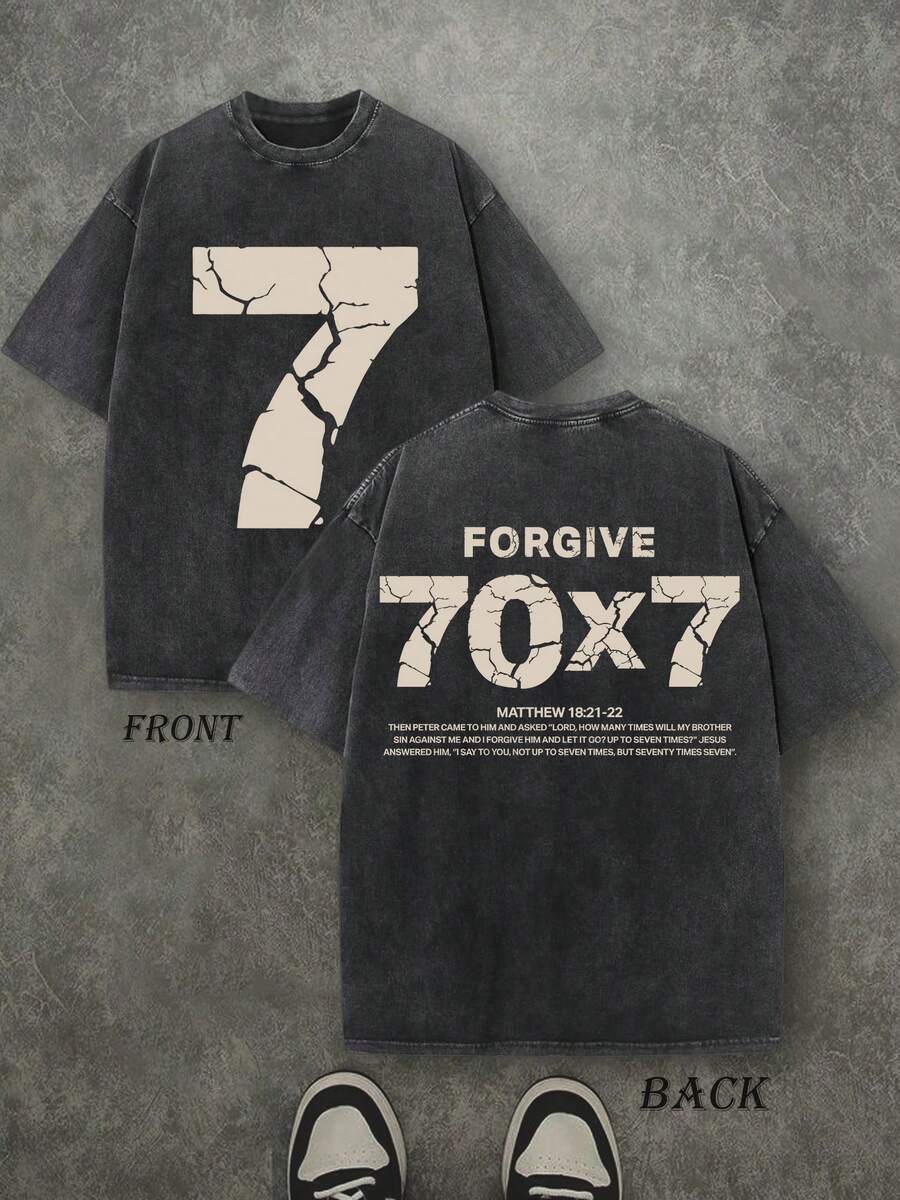 Forgive 70x7 Christian Shirt, Christian Scripture T-Shirt, Vintage Retro Washed Shirt Double Sided Printed (230 Heavyweight Pure Cotton T-Shirt)  High Quality Christian T-Shirt, Christian Gifts, Men's And Women's Shirts, Comfortable, Fashion Christian Shi