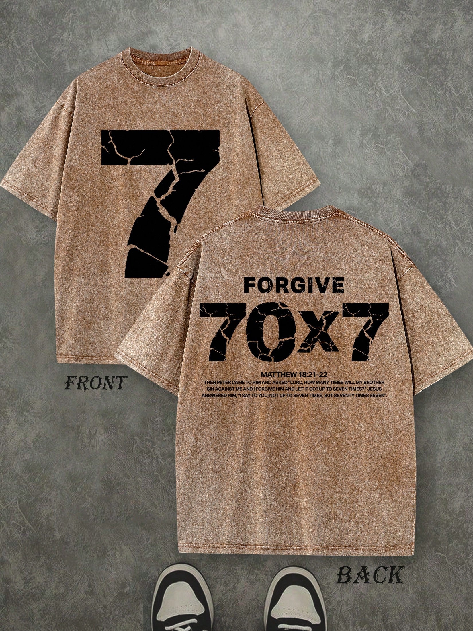 Forgive 70x7 Christian Shirt, Christian Scripture T-Shirt, Vintage Retro Washed Shirt Double Sided Printed (230 Heavyweight Pure Cotton T-Shirt)  High Quality Christian T-Shirt, Christian Gifts, Men's And Women's Shirts, Comfortable, Fashion Christian Shi