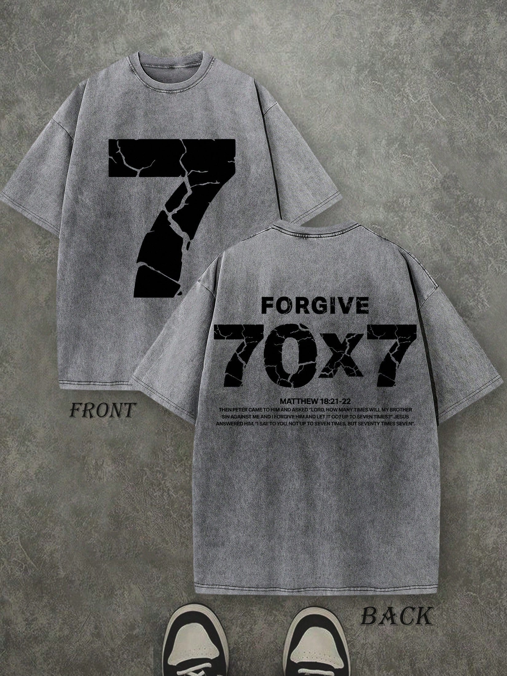 Forgive 70x7 Christian Shirt, Christian Scripture T-Shirt, Vintage Retro Washed Shirt Double Sided Printed (230 Heavyweight Pure Cotton T-Shirt)  High Quality Christian T-Shirt, Christian Gifts, Men's And Women's Shirts, Comfortable, Fashion Christian Shi