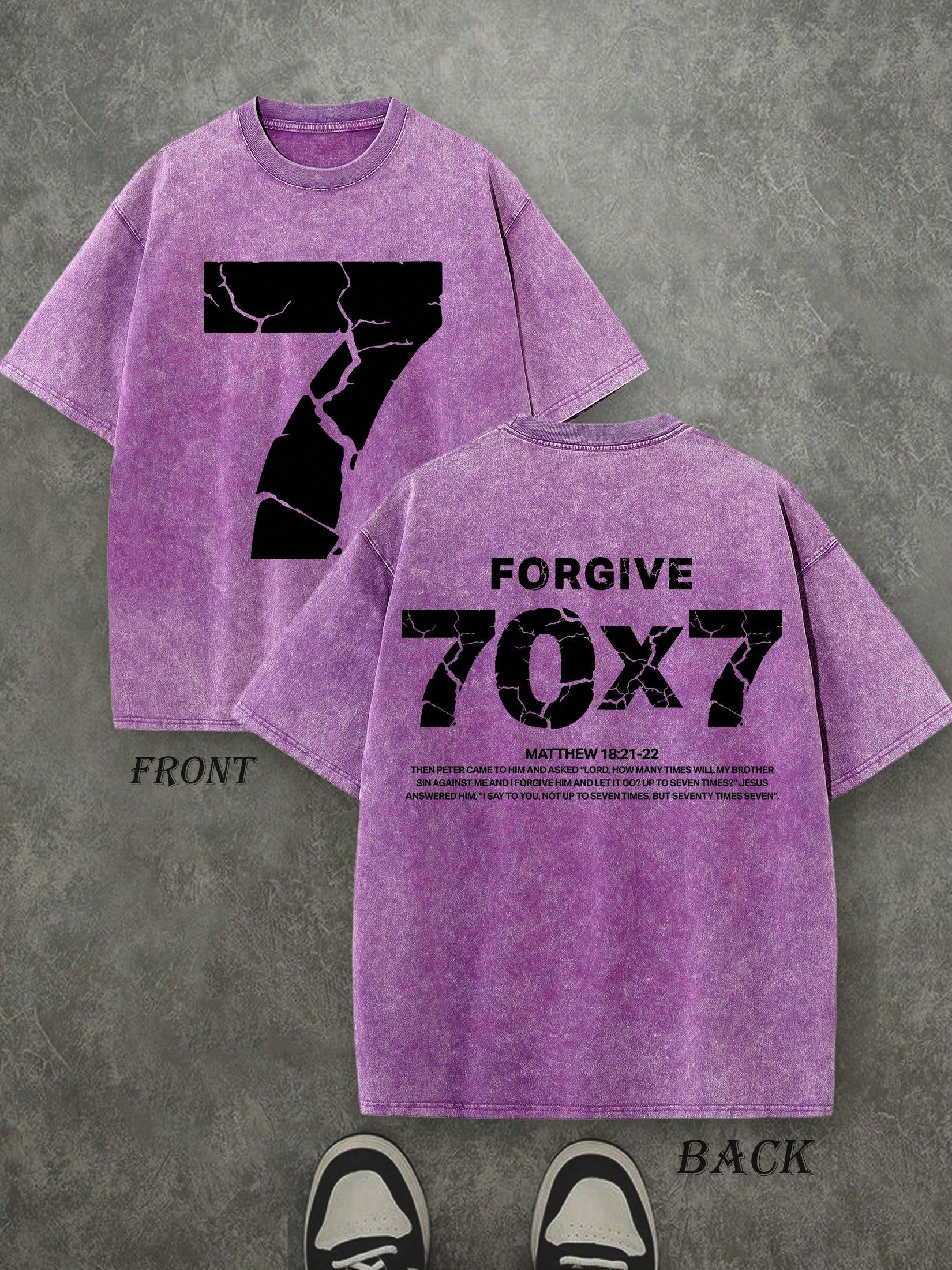 Forgive 70x7 Christian Shirt, Christian Scripture T-Shirt, Vintage Retro Washed Shirt Double Sided Printed (230 Heavyweight Pure Cotton T-Shirt)  High Quality Christian T-Shirt, Christian Gifts, Men's And Women's Shirts, Comfortable, Fashion Christian Shi