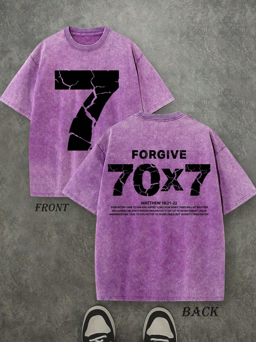 Forgive 70x7 Christian Shirt, Christian Scripture T-Shirt, Vintage Retro Washed Shirt Double Sided Printed (230 Heavyweight Pure Cotton T-Shirt)  High Quality Christian T-Shirt, Christian Gifts, Men's And Women's Shirts, Comfortable, Fashion Christian Shi