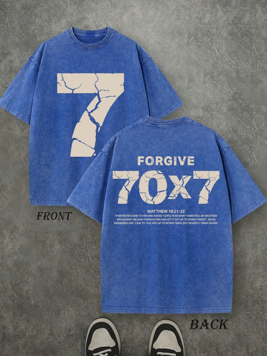Forgive 70x7 Christian Shirt, Christian Scripture T-Shirt, Vintage Retro Washed Shirt Double Sided Printed (230 Heavyweight Pure Cotton T-Shirt)  High Quality Christian T-Shirt, Christian Gifts, Men's And Women's Shirts, Comfortable, Fashion Christian Shi