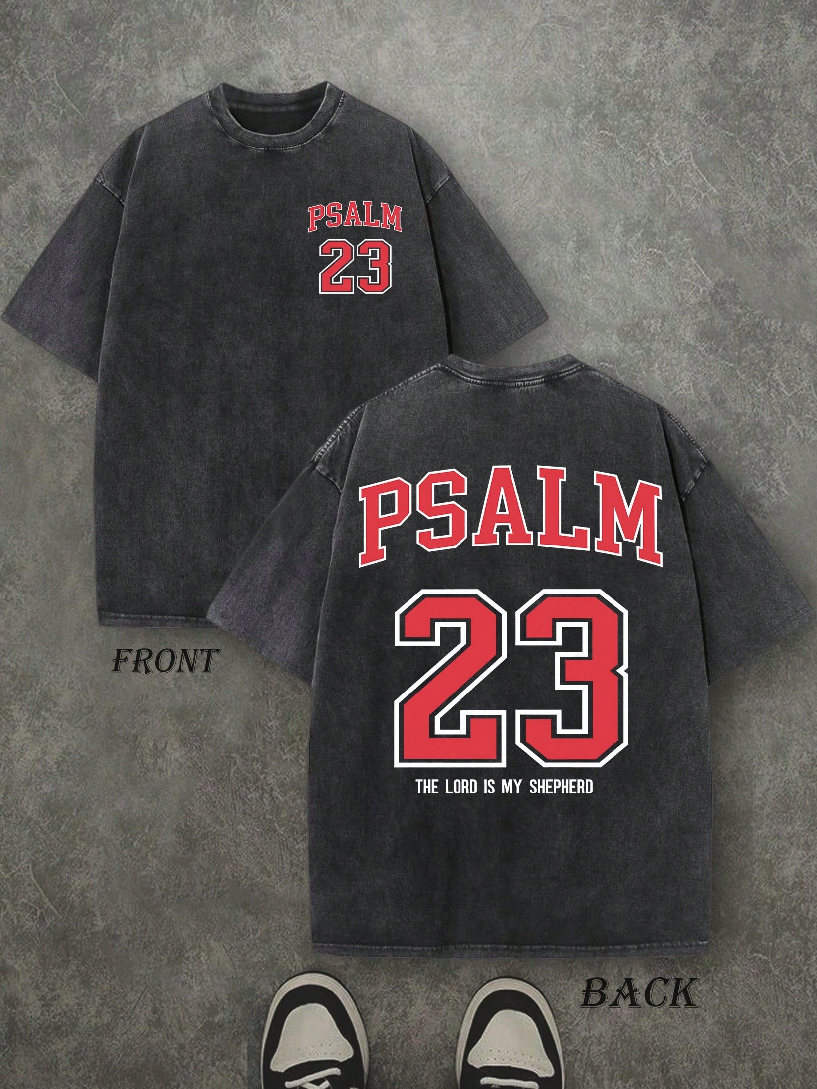 PSALM 23 Christian Shirt, 'THE LORD IS MY SHEPHERD' Christian Scripture T-Shirt, Vintage Retro Washed Shirt Double Sided Printed (230 Heavyweight Pure Cotton T-Shirt)  High Quality Christian T-Shirt, Christian Gifts, Men's And Women's Shirts, Comfortable,