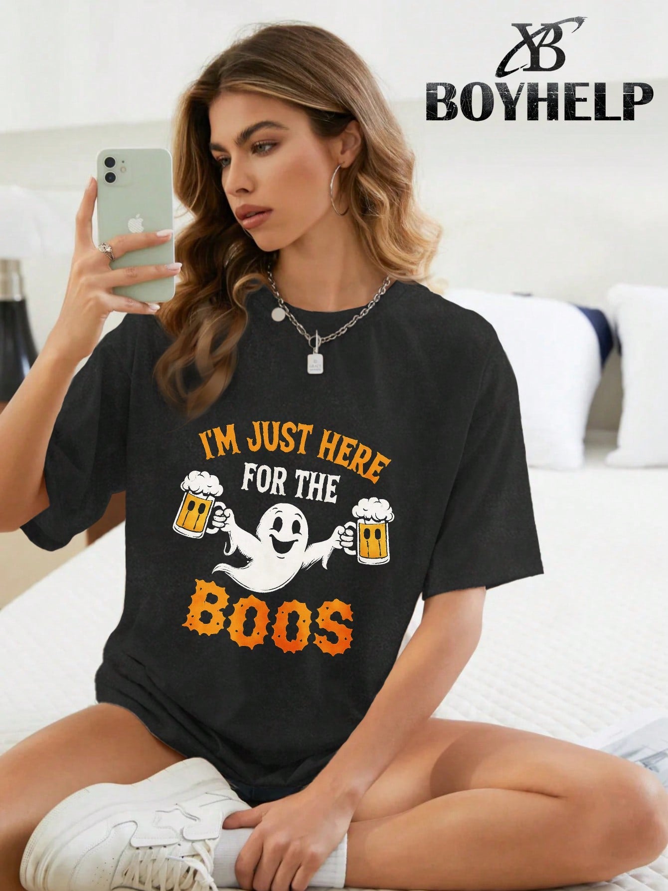 [BOYHELP Brand's New Light Luxury Clothing For Halloween And Christmas, Popular Limited Edition Gift] Brand Hip-Hop Graffiti Handsome Versatile Cute High Street American Washed Vintage T-Shirt Black Halloween Theme Multi Style Printing Casual Daily Wear H