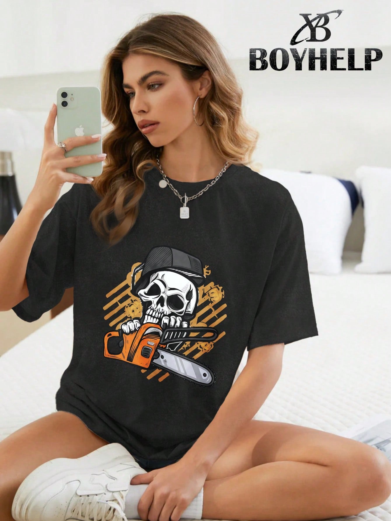 [BOYHELP Brand's New Light Luxury Clothing For Halloween And Christmas, Popular Limited Edition Gift] Brand Hip-Hop Graffiti Handsome Versatile Cute High Street American Washed Vintage T-Shirt Black Halloween Theme Multi Style Printing Casual Daily Wear H