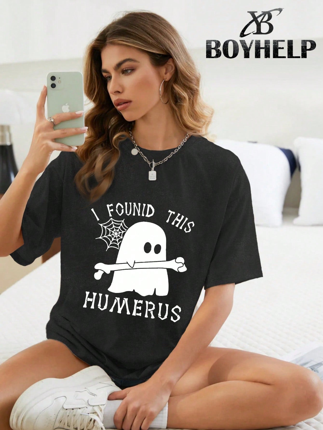 [BOYHELP Brand's New Light Luxury Clothing For Halloween And Christmas, Popular Limited Edition Gift] Brand Hip-Hop Graffiti Handsome Versatile Cute High Street American Washed Vintage T-Shirt Black Halloween Theme Multi Style Printing Casual Daily Wear H