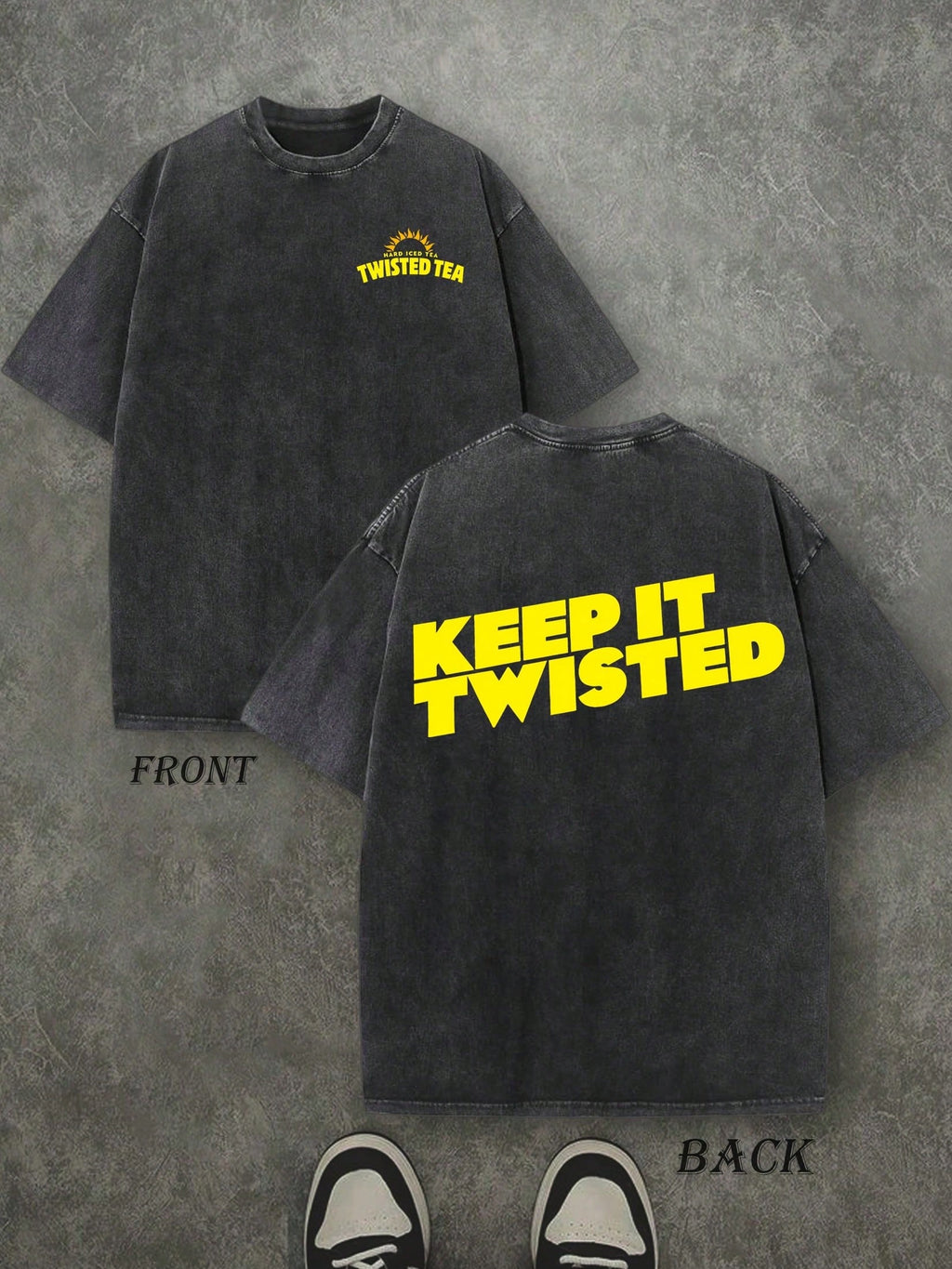 Retro Washed T-Shirt Double Sided Printed (230 Pure Cotton T-Shirt) 'TWISTED TEAS, KEEP IT TWISTED'  Letter And Patterns Print, Men's T-Shirt, Men's Casual, Comfortable, Fashionable T-Shirt, Street Style Cotton 004-AB
