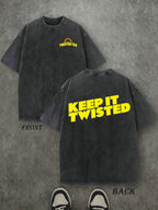 Retro Washed T-Shirt Double Sided Printed (230 Pure Cotton T-Shirt) 'TWISTED TEAS, KEEP IT TWISTED'  Letter And Patterns Print, Men's T-Shirt, Men's Casual, Comfortable, Fashionable T-Shirt, Street Style Cotton 004-AB