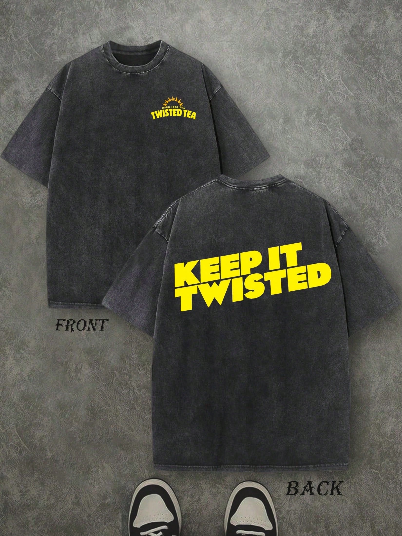 Retro Washed T-Shirt Double Sided Printed (230 Pure Cotton T-Shirt) 'TWISTED TEAS, KEEP IT TWISTED'  Letter And Patterns Print, Men's T-Shirt, Men's Casual, Comfortable, Fashionable T-Shirt, Street Style Cotton 004-AB
