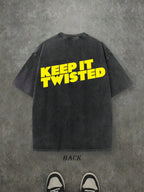 Retro Washed T-Shirt Double Sided Printed (230 Pure Cotton T-Shirt) 'TWISTED TEAS, KEEP IT TWISTED'  Letter And Patterns Print, Men's T-Shirt, Men's Casual, Comfortable, Fashionable T-Shirt, Street Style Cotton 004-AB