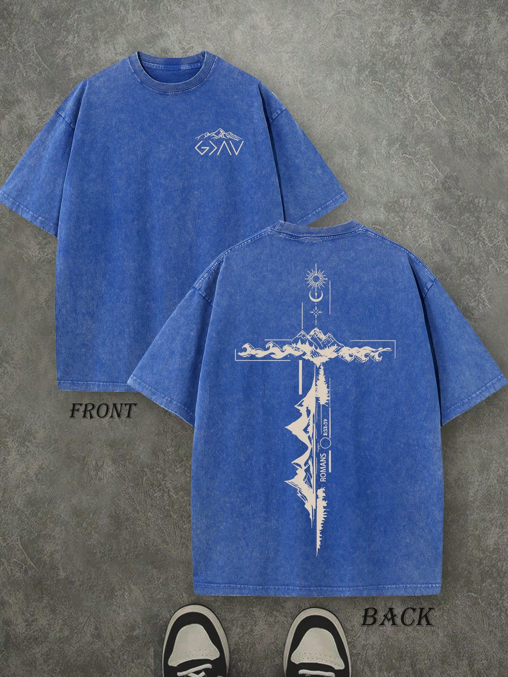 Christian Shirt, Retro Washed T-Shirt Double Sided Printed (230 Pure Cotton T-Shirt) 'ROMANS' God Is Greater Than Our Highs And Lows Christian Gift Letter Print, Men's T-Shirt, Men's Casual, Comfortable, Fashionable T-Shirt, Street Style Cotton