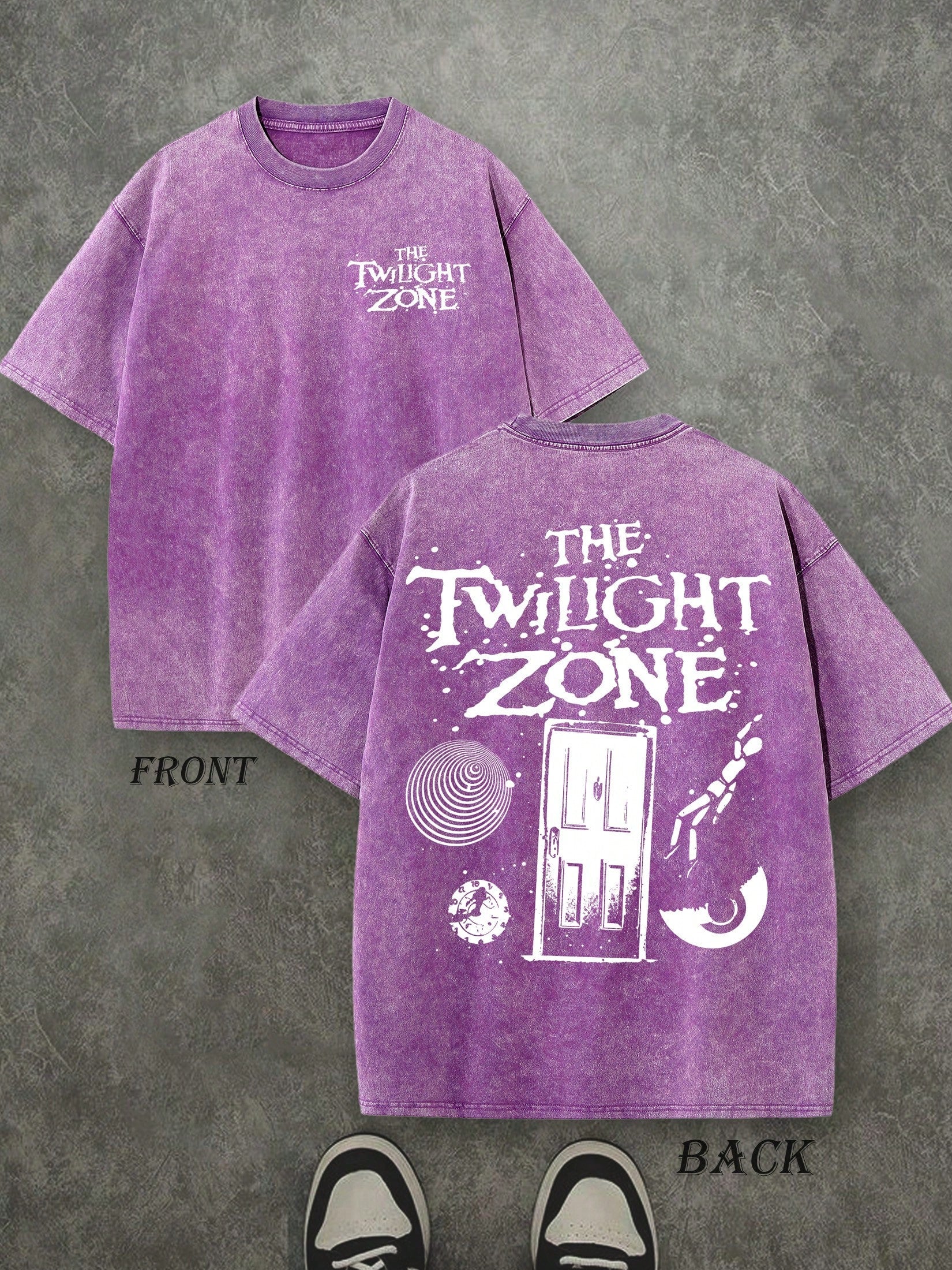 Retro Washed T-Shirt Double Sided Printed (230 Pure Cotton T-Shirt) 'THE TWILIGHT ZONE'  Letter And Beer Pattern Print, Men's T-Shirt, Men's Casual, Comfortable, Fashionable T-Shirt, Street Style Cotton