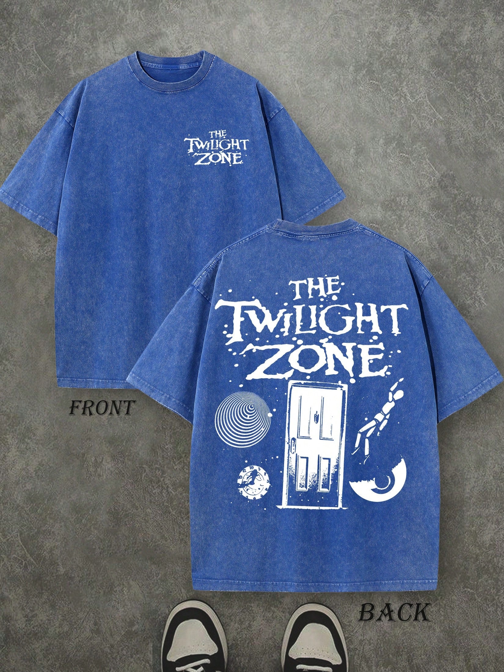 Retro Washed T-Shirt Double Sided Printed (230 Pure Cotton T-Shirt) 'THE TWILIGHT ZONE'  Letter And Beer Pattern Print, Men's T-Shirt, Men's Casual, Comfortable, Fashionable T-Shirt, Street Style Cotton