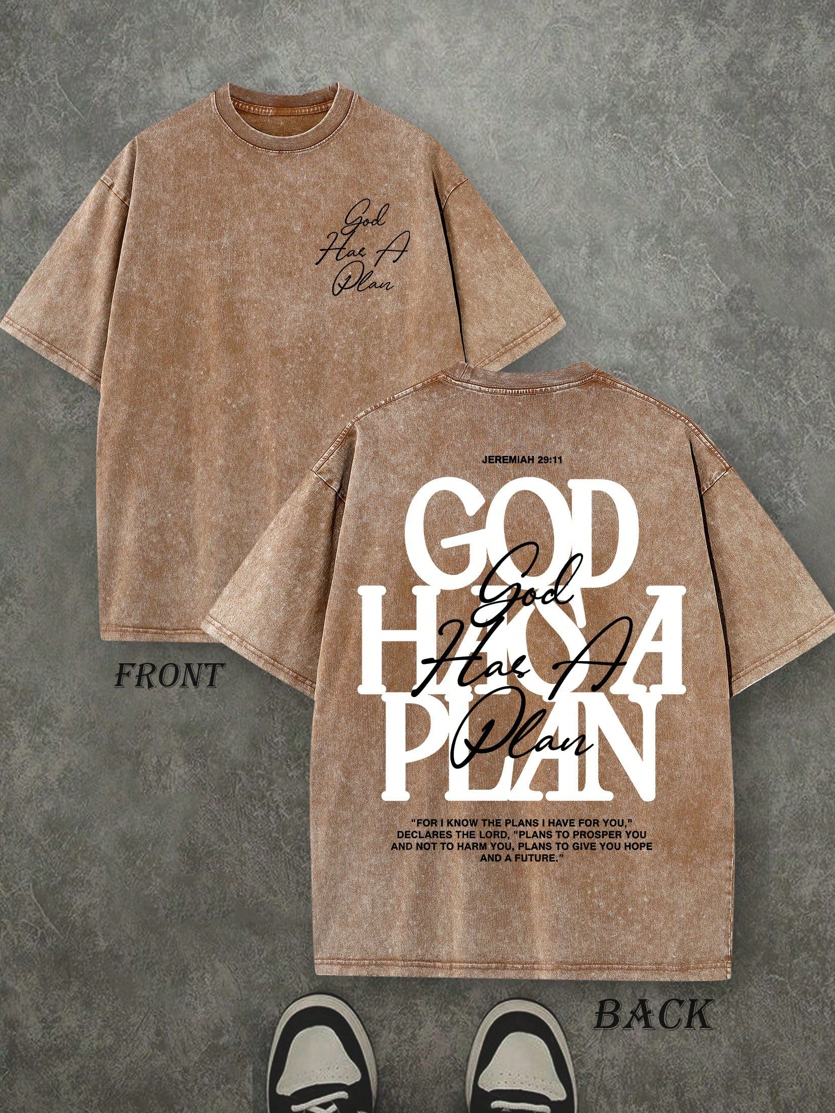 Retro Washed T-Shirt Double Sided Printed (230 Pure Cotton T-Shirt) 'GOD HAS A PLAN'  Letter Print, Men's T-Shirt, Men's Casual, Comfortable, Fashionable T-Shirt, Street Style Cotton
