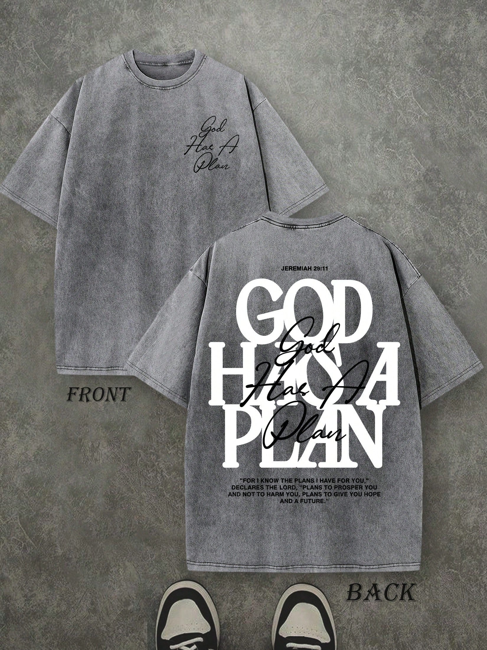 Retro Washed T-Shirt Double Sided Printed (230 Pure Cotton T-Shirt) 'GOD HAS A PLAN'  Letter Print, Men's T-Shirt, Men's Casual, Comfortable, Fashionable T-Shirt, Street Style Cotton