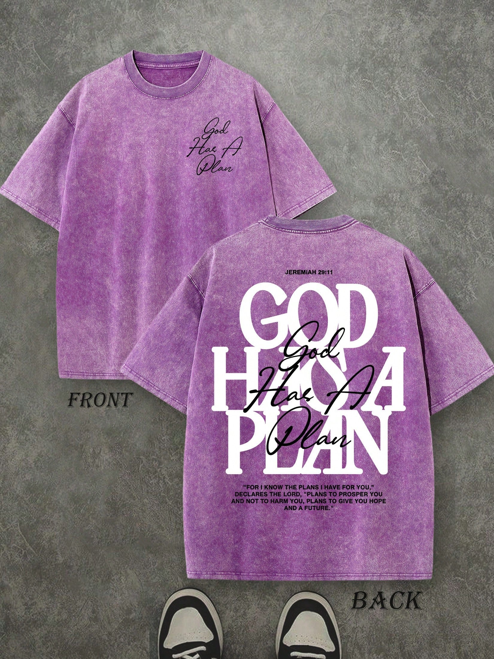 Retro Washed T-Shirt Double Sided Printed (230 Pure Cotton T-Shirt) 'GOD HAS A PLAN'  Letter Print, Men's T-Shirt, Men's Casual, Comfortable, Fashionable T-Shirt, Street Style Cotton