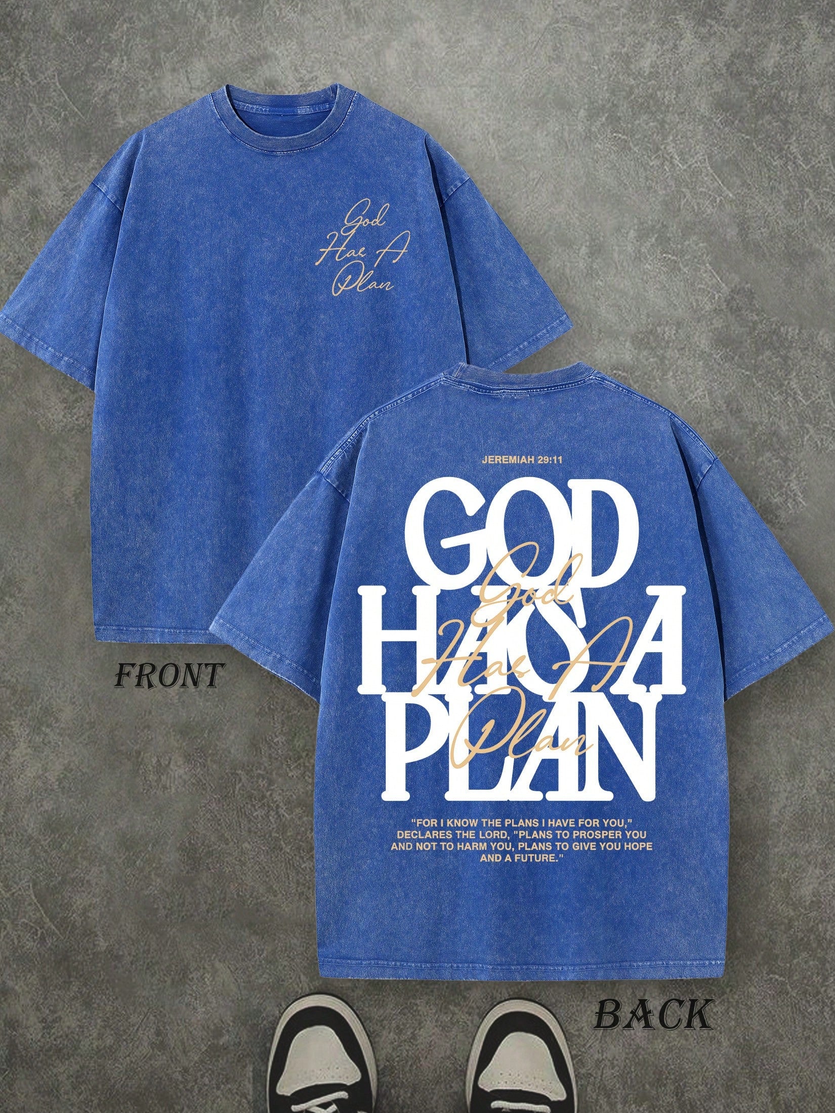 Retro Washed T-Shirt Double Sided Printed (230 Pure Cotton T-Shirt) 'GOD HAS A PLAN'  Letter Print, Men's T-Shirt, Men's Casual, Comfortable, Fashionable T-Shirt, Street Style Cotton