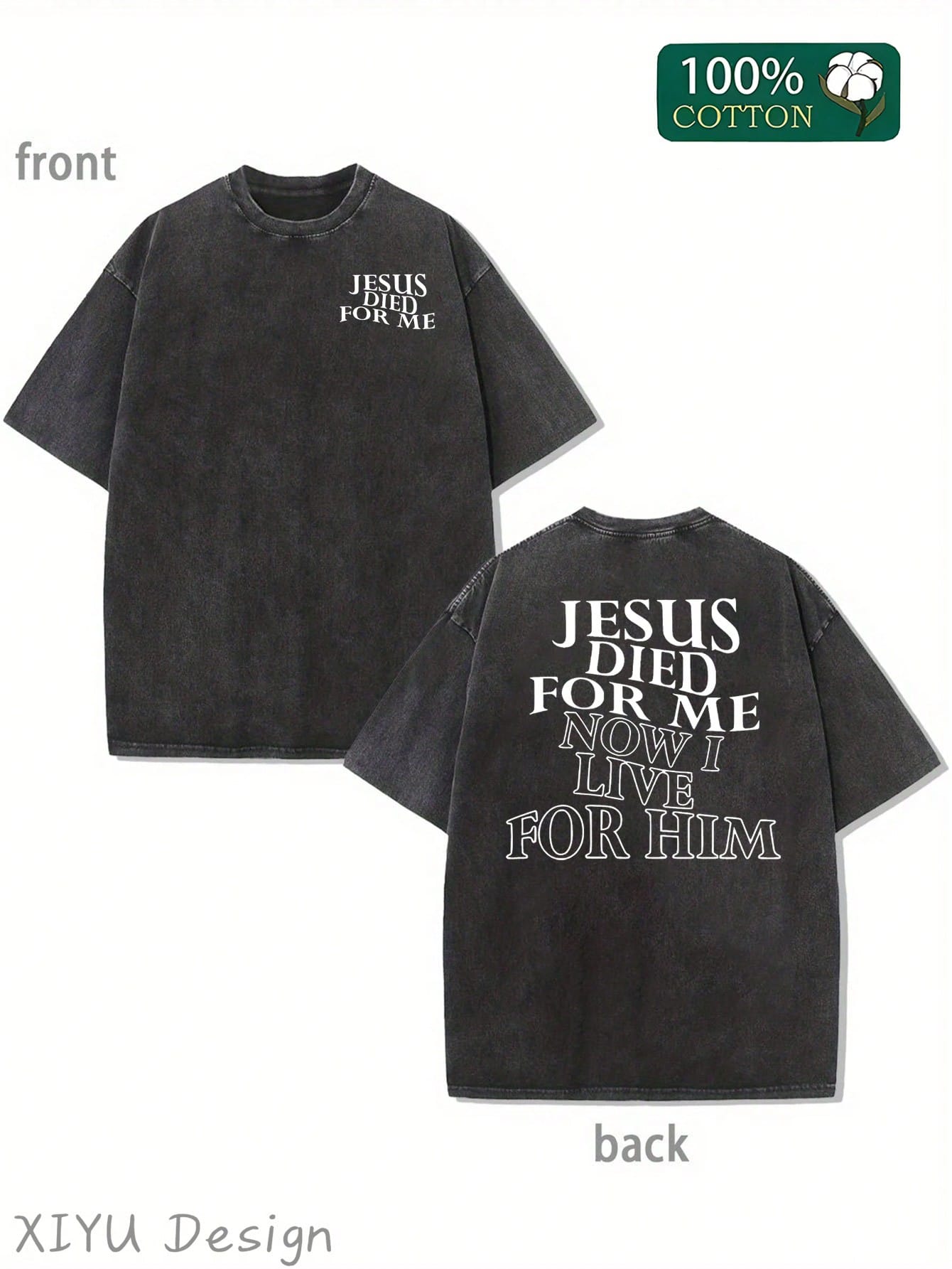 Men's Retro Washed T-Shirt, Jesus Died For Me, Now I Live For Him, Religious Elements, Suitable For Daily Street And Religious Expression Occasions, Comfortable Pure Cotton T-Shirt, Fashionable Design, Street Style