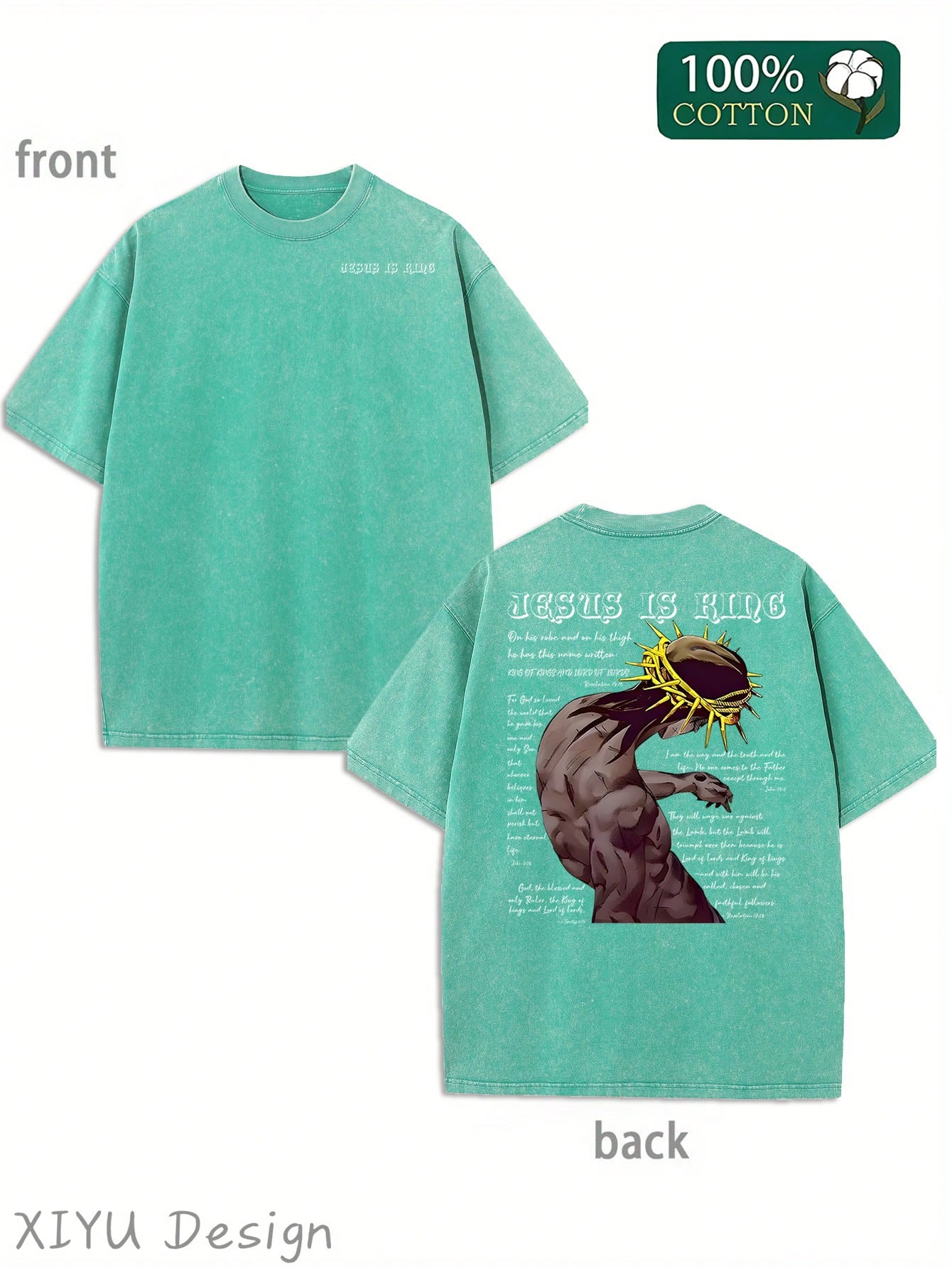 Men's Retro Washed T-Shirt, Wearing A Thorny Crown With Characters And Text Patterns, "JESUS IS KING", Suitable For Daily Outings And Religious Activities, Comfortable Pure Cotton T-Shirt, Fashionable Design, Street Style