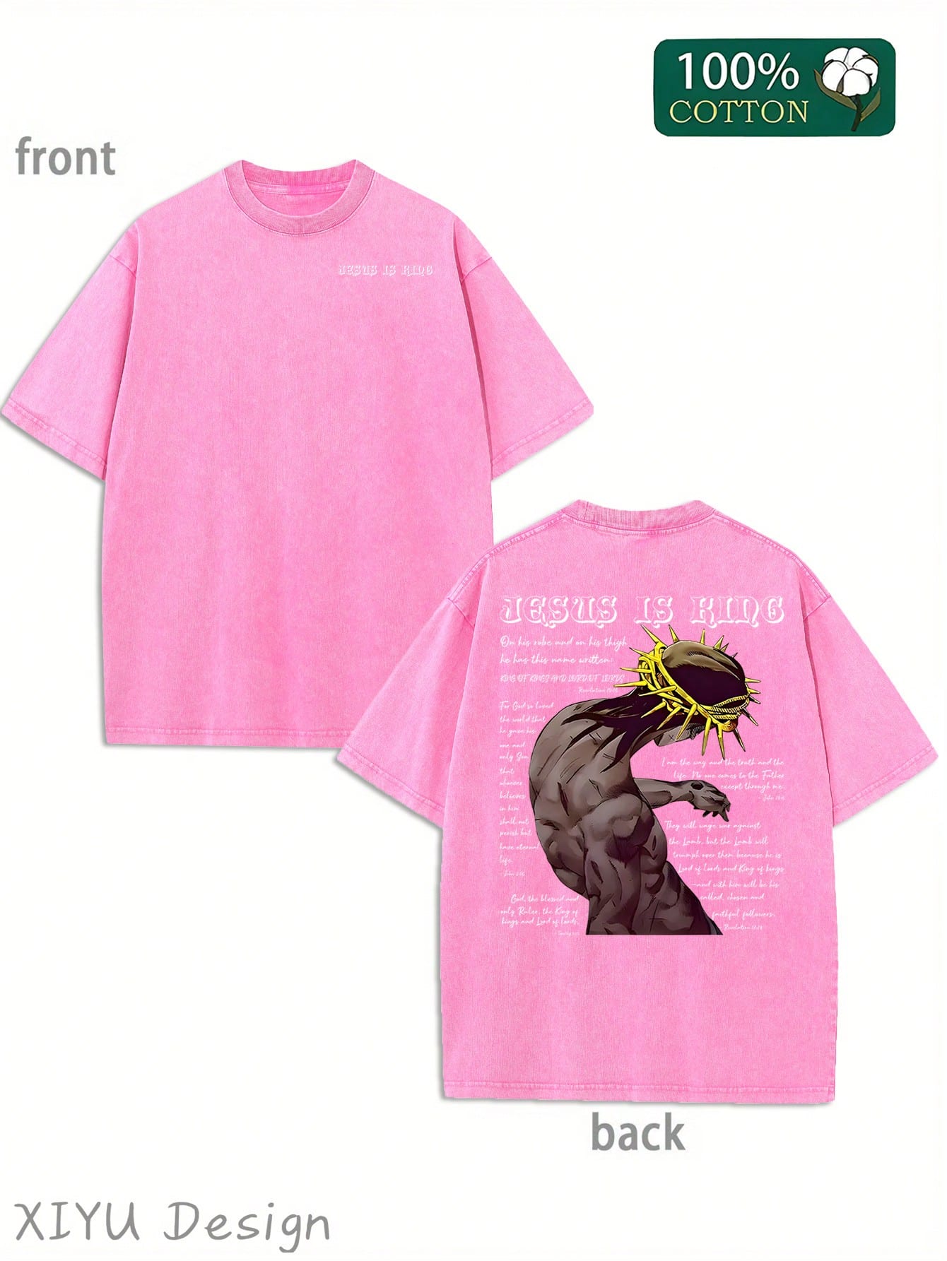 Men's Retro Washed T-Shirt, Wearing A Thorny Crown With Characters And Text Patterns, "JESUS IS KING", Suitable For Daily Outings And Religious Activities, Comfortable Pure Cotton T-Shirt, Fashionable Design, Street Style