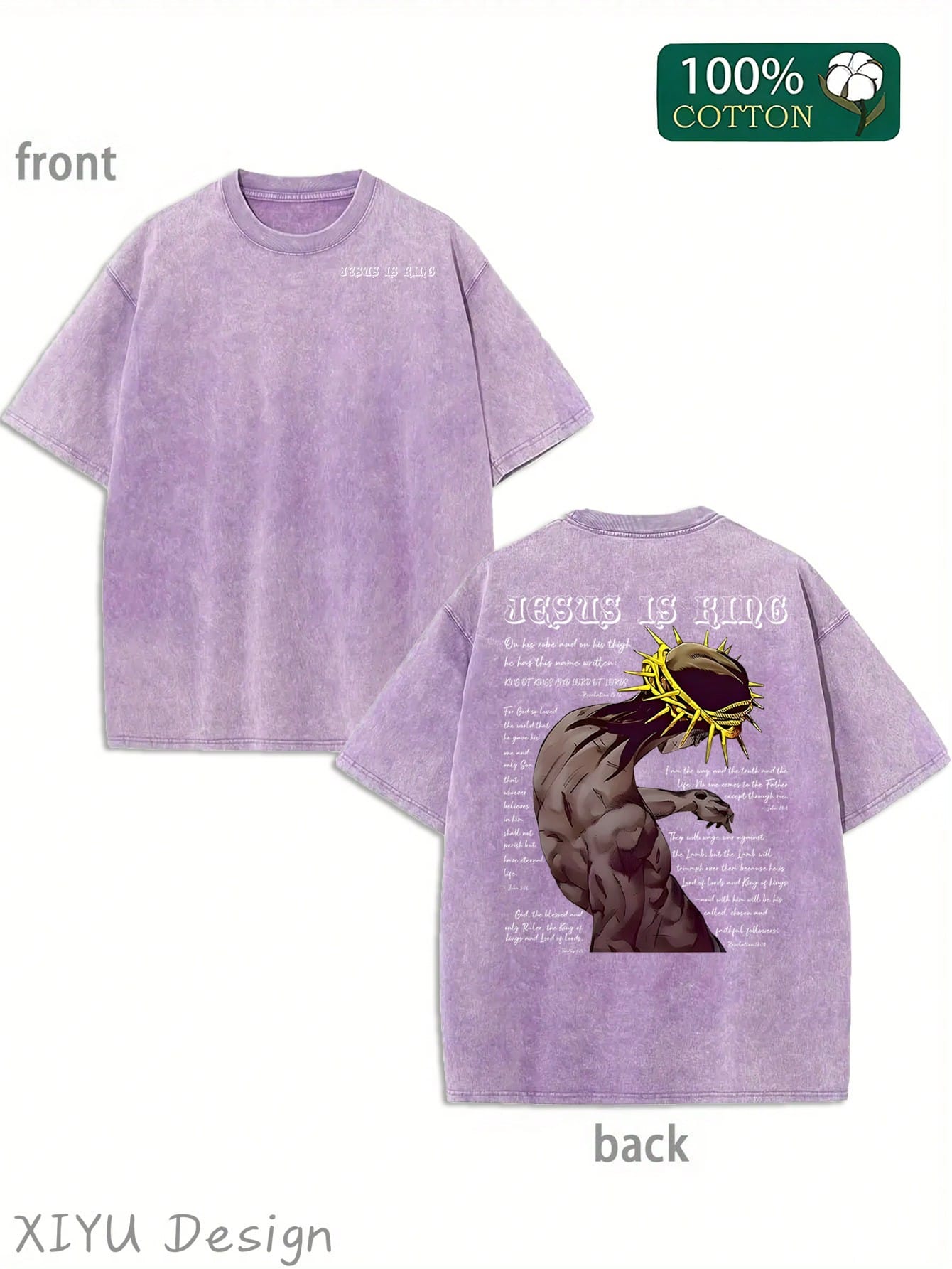 Men's Retro Washed T-Shirt, Wearing A Thorny Crown With Characters And Text Patterns, "JESUS IS KING", Suitable For Daily Outings And Religious Activities, Comfortable Pure Cotton T-Shirt, Fashionable Design, Street Style