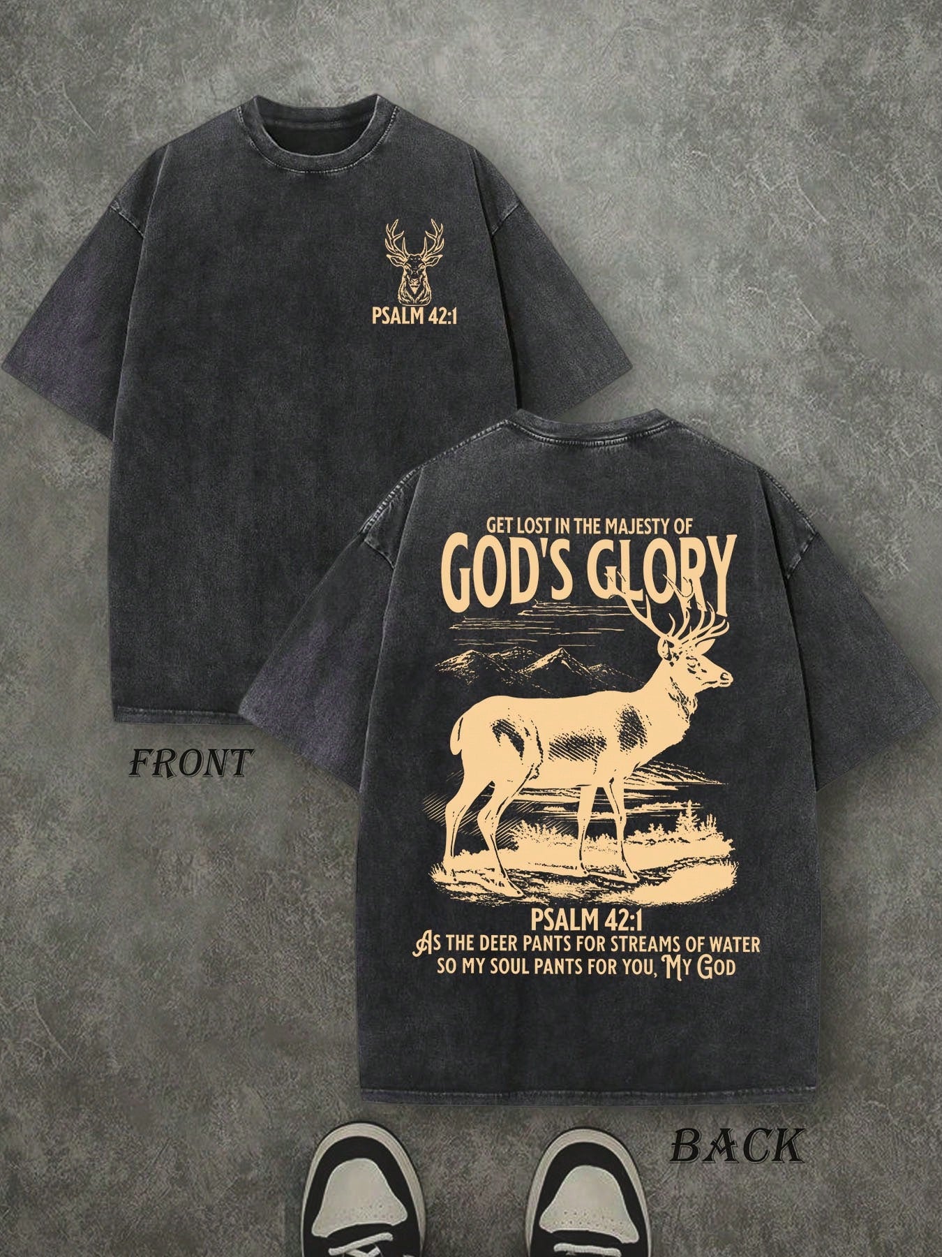 God's Glory Christian Washed Shirt, 'PSALM 42:1' Christian Scripture T-Shirt, Vintage Retro Washed Shirt Double Sided Printed (230 Heavyweight Pure Cotton T-Shirt)  High Quality Christian T-Shirt, Christian Gifts, Men's And Women's Shirts, Comfortable, Fa