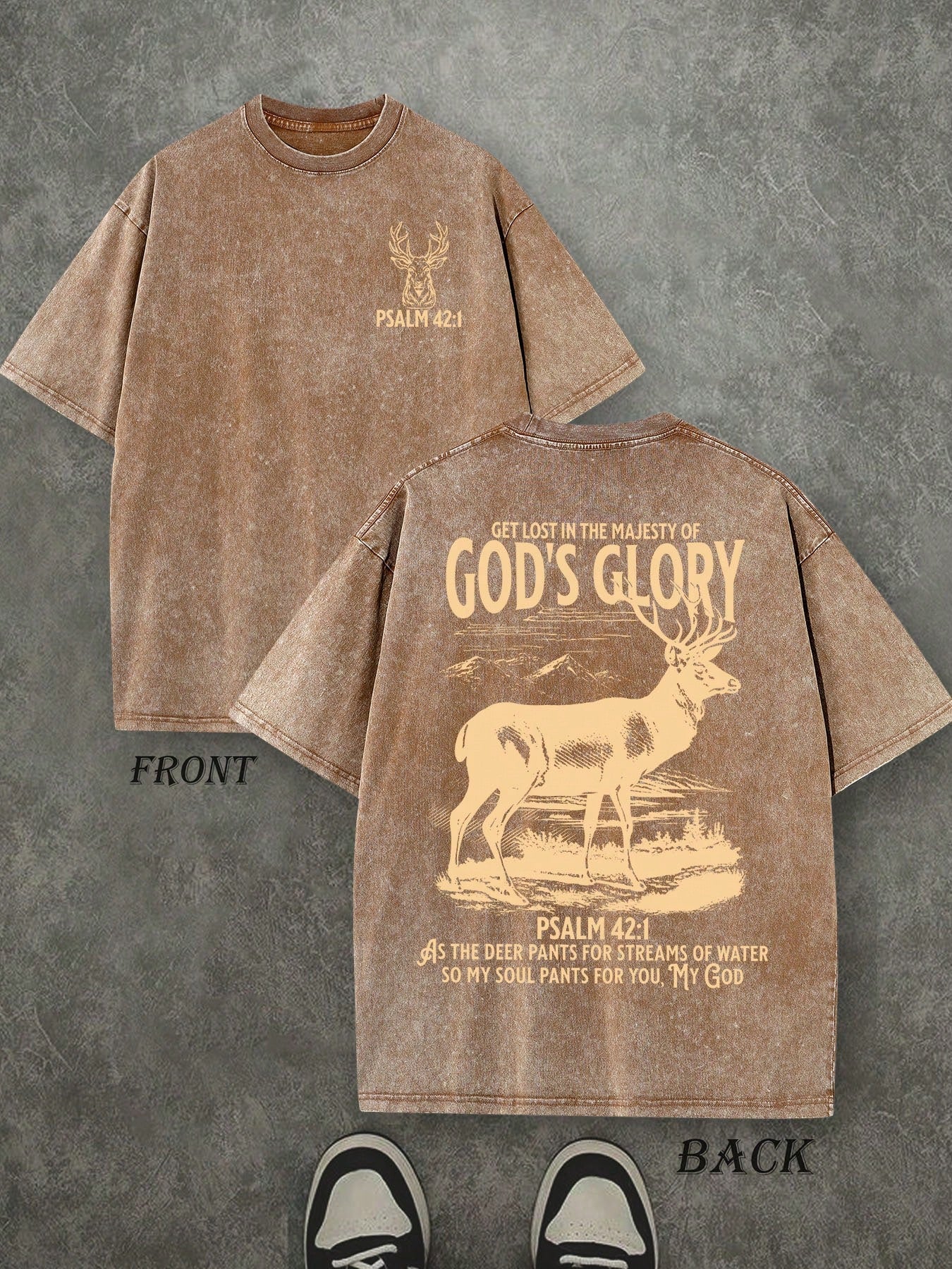 God's Glory Christian Washed Shirt, 'PSALM 42:1' Christian Scripture T-Shirt, Vintage Retro Washed Shirt Double Sided Printed (230 Heavyweight Pure Cotton T-Shirt)  High Quality Christian T-Shirt, Christian Gifts, Men's And Women's Shirts, Comfortable, Fa