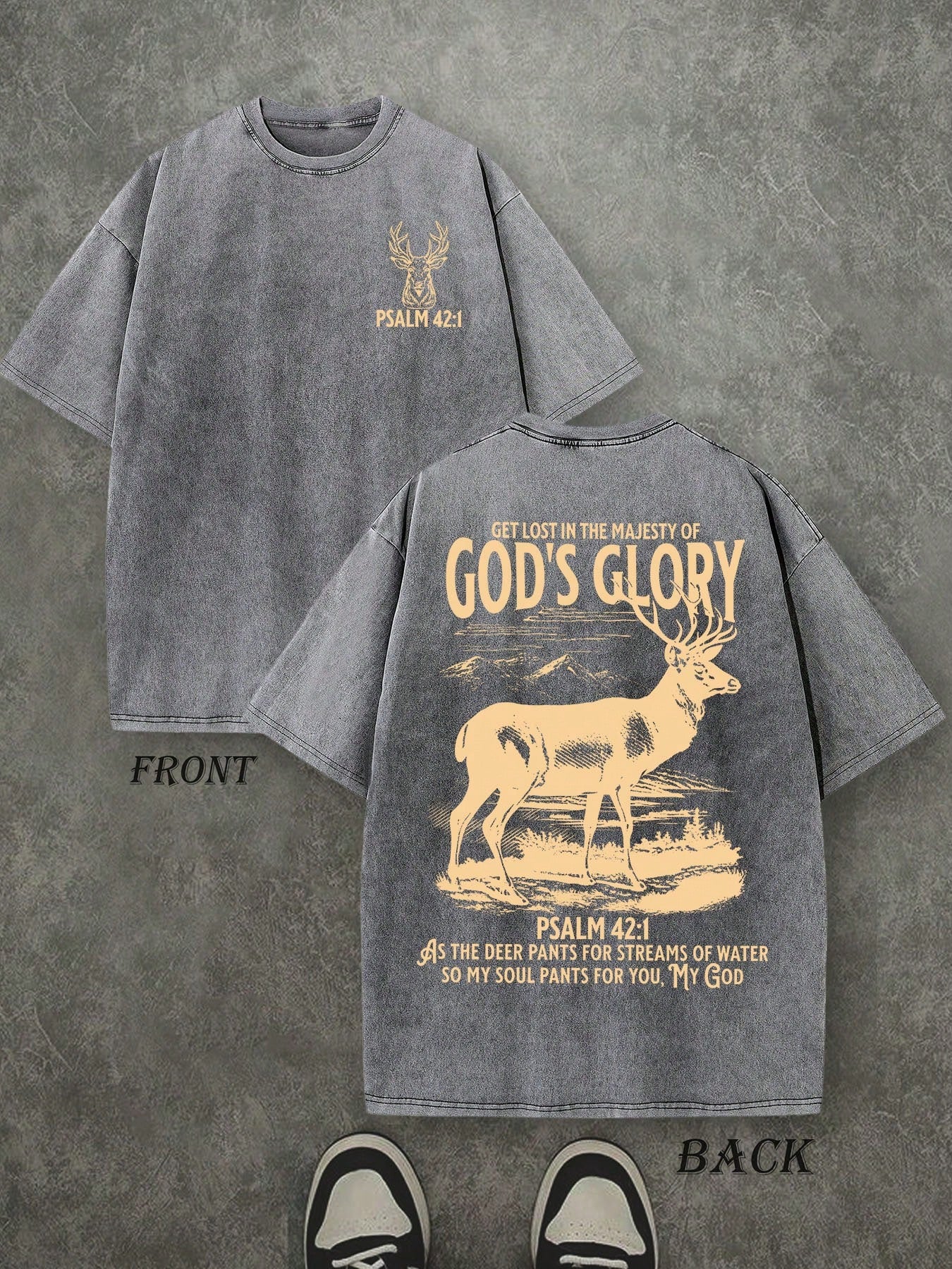 God's Glory Christian Washed Shirt, 'PSALM 42:1' Christian Scripture T-Shirt, Vintage Retro Washed Shirt Double Sided Printed (230 Heavyweight Pure Cotton T-Shirt)  High Quality Christian T-Shirt, Christian Gifts, Men's And Women's Shirts, Comfortable, Fa