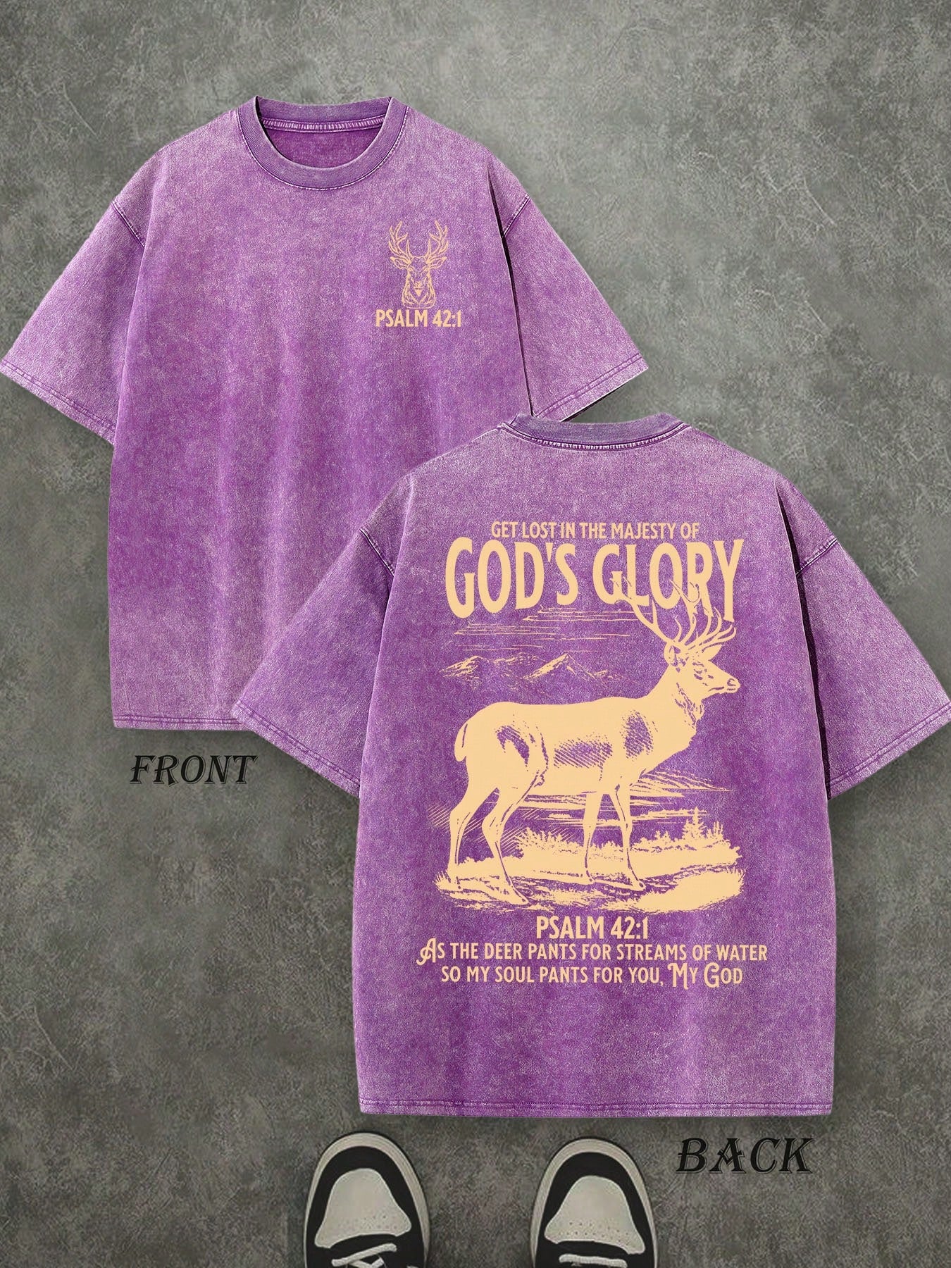 God's Glory Christian Washed Shirt, 'PSALM 42:1' Christian Scripture T-Shirt, Vintage Retro Washed Shirt Double Sided Printed (230 Heavyweight Pure Cotton T-Shirt)  High Quality Christian T-Shirt, Christian Gifts, Men's And Women's Shirts, Comfortable, Fa