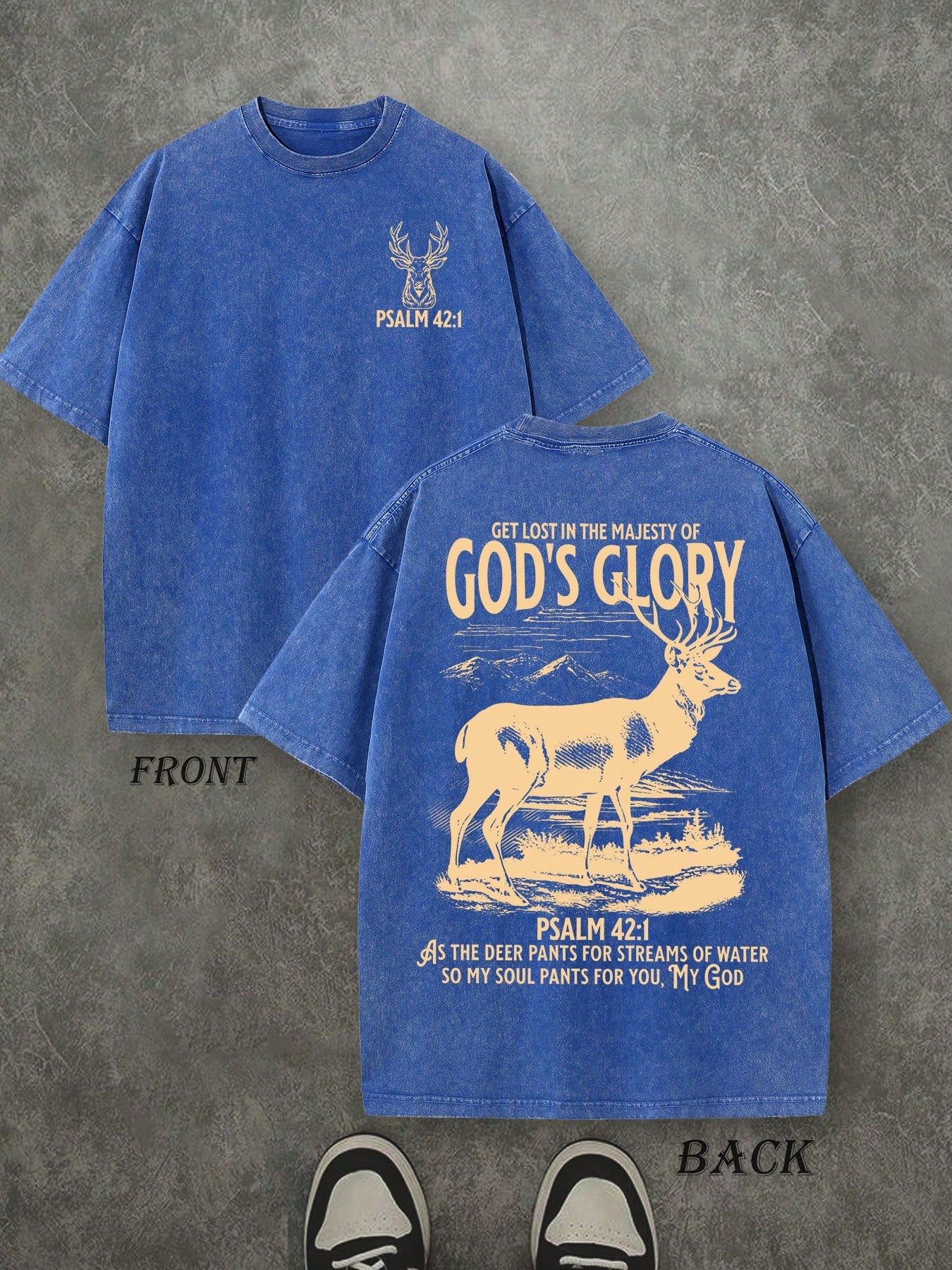 God's Glory Christian Washed Shirt, 'PSALM 42:1' Christian Scripture T-Shirt, Vintage Retro Washed Shirt Double Sided Printed (230 Heavyweight Pure Cotton T-Shirt)  High Quality Christian T-Shirt, Christian Gifts, Men's And Women's Shirts, Comfortable, Fa