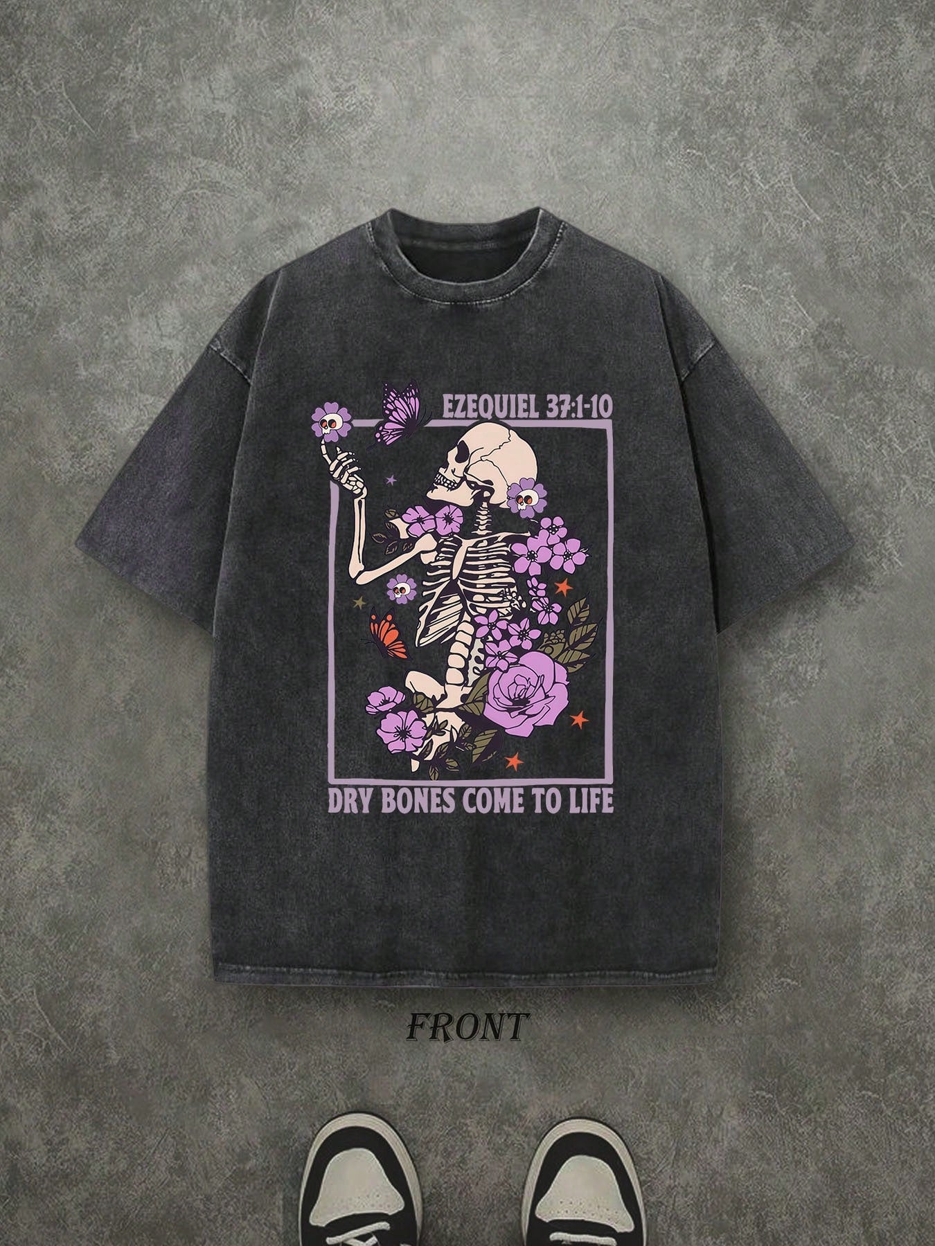 Dry Bones Come To Life Spanish Washed Christian Shirt, Christian Scripture T-Shirt, Vintage Retro Washed Shirt Single-Sided Printed (230 Heavyweight Pure Cotton T-Shirt)  High Quality Christian T-Shirt, Christian Gifts, Men's And Women's Shirts, Comfortab