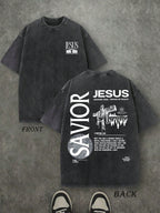 Jesus Savior King Unisex Washed Christian Shirt, Christian Scripture T-Shirt, Vintage Retro Washed Shirt Double Sided Printed (230 Heavyweight Pure Cotton T-Shirt)  High Quality Christian T-Shirt, Christian Gifts, Men's And Women's Shirts, Comfortable, Fa