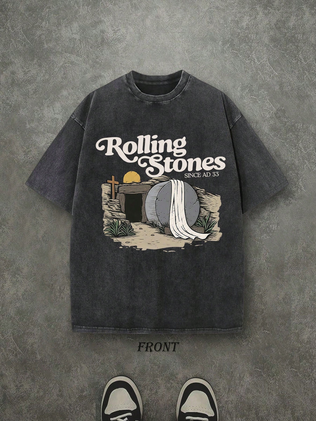 The Stone Was Rolled Away Unisex Christian Washed Shirt, Christian Scripture T-Shirt, Vintage Retro Washed Shirt Single-Sided Printed (230 Heavyweight Pure Cotton T-Shirt)  High Quality Christian T-Shirt, Christian Gifts, Men's And Women's Shirts, Comfort