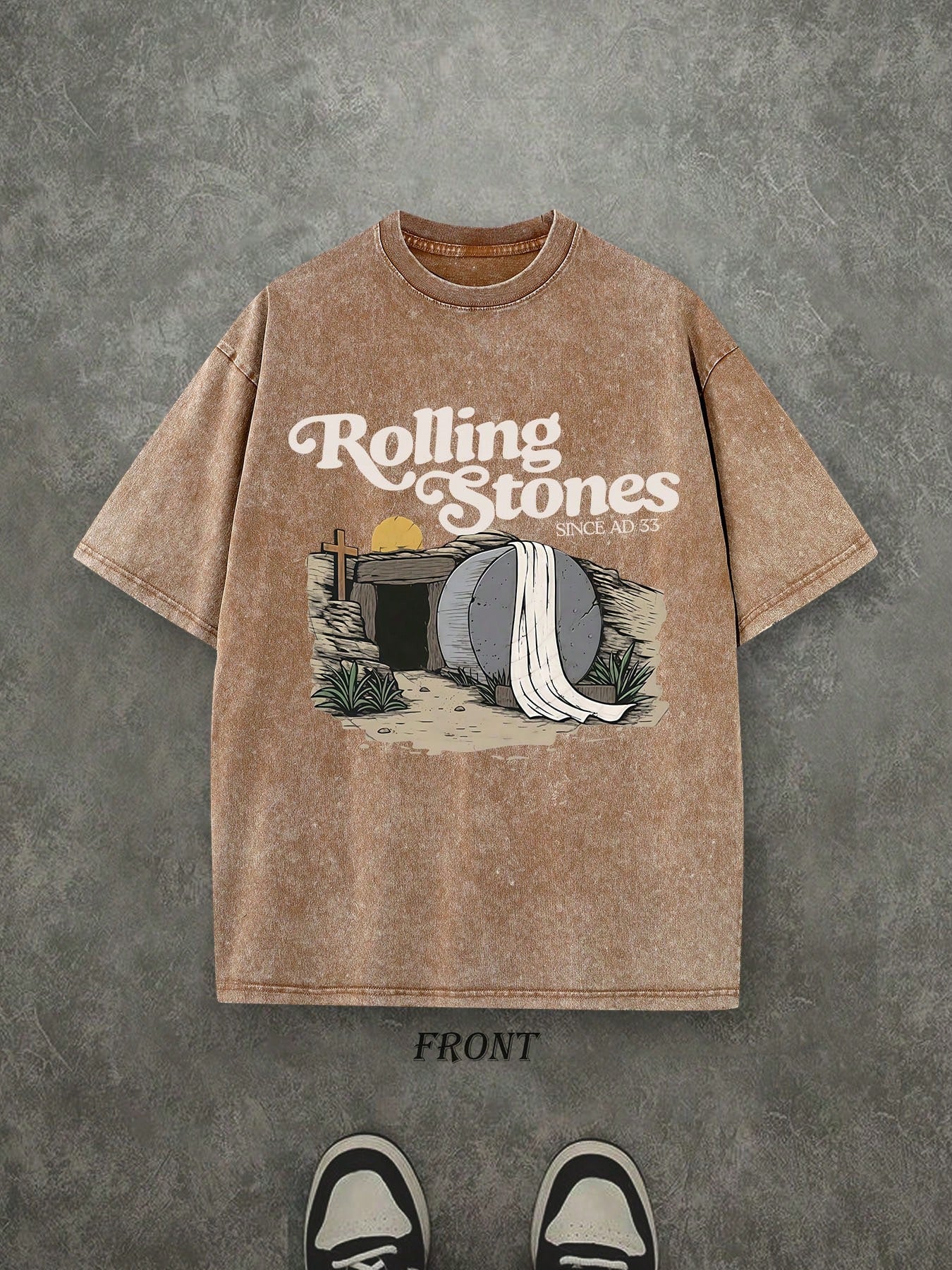The Stone Was Rolled Away Unisex Christian Washed Shirt, Christian Scripture T-Shirt, Vintage Retro Washed Shirt Single-Sided Printed (230 Heavyweight Pure Cotton T-Shirt)  High Quality Christian T-Shirt, Christian Gifts, Men's And Women's Shirts, Comfort